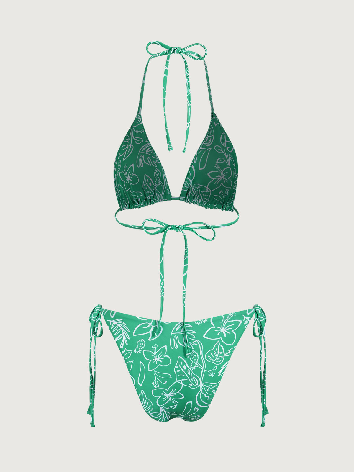 Green Flower Print Halter Bikini Set