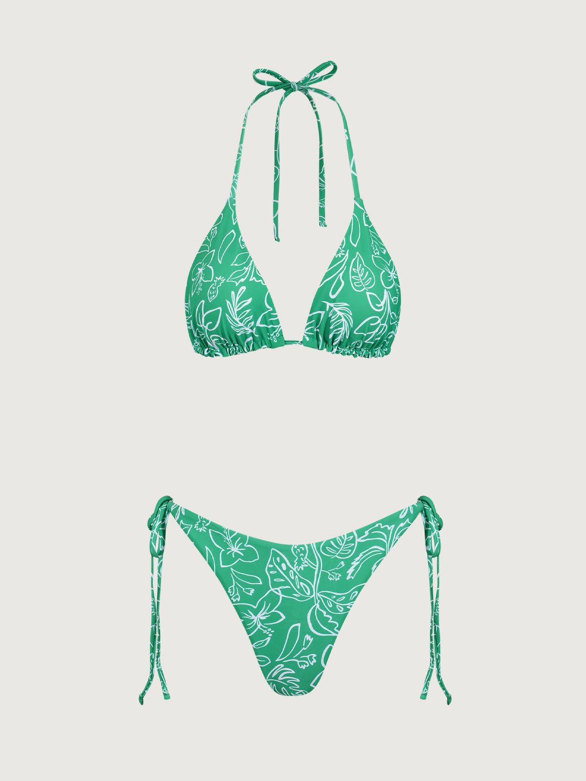 Green Flower Print Halter Bikini Set