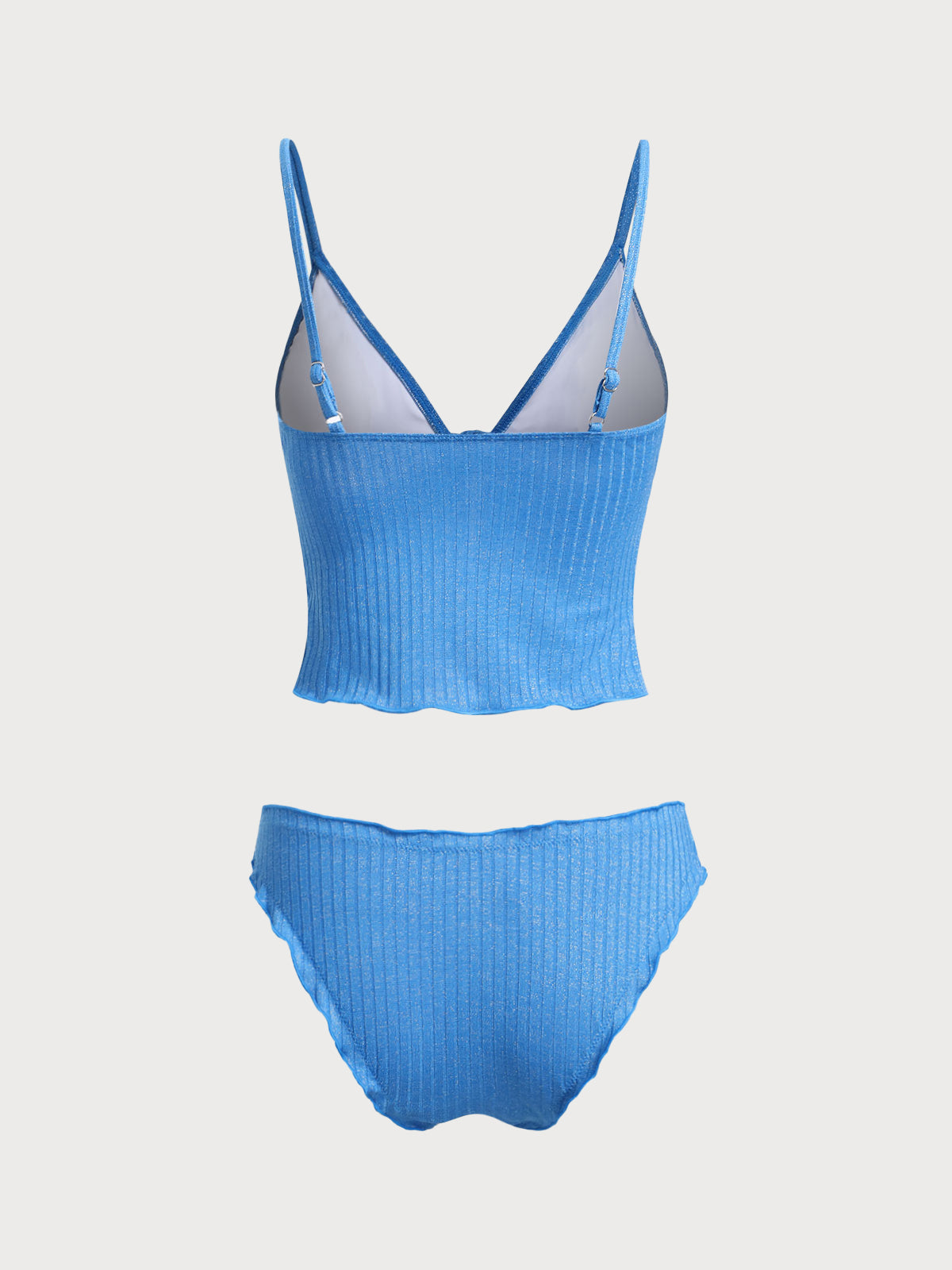 Blue Knitted Lurex Tie-Front Tankini Swimsuit