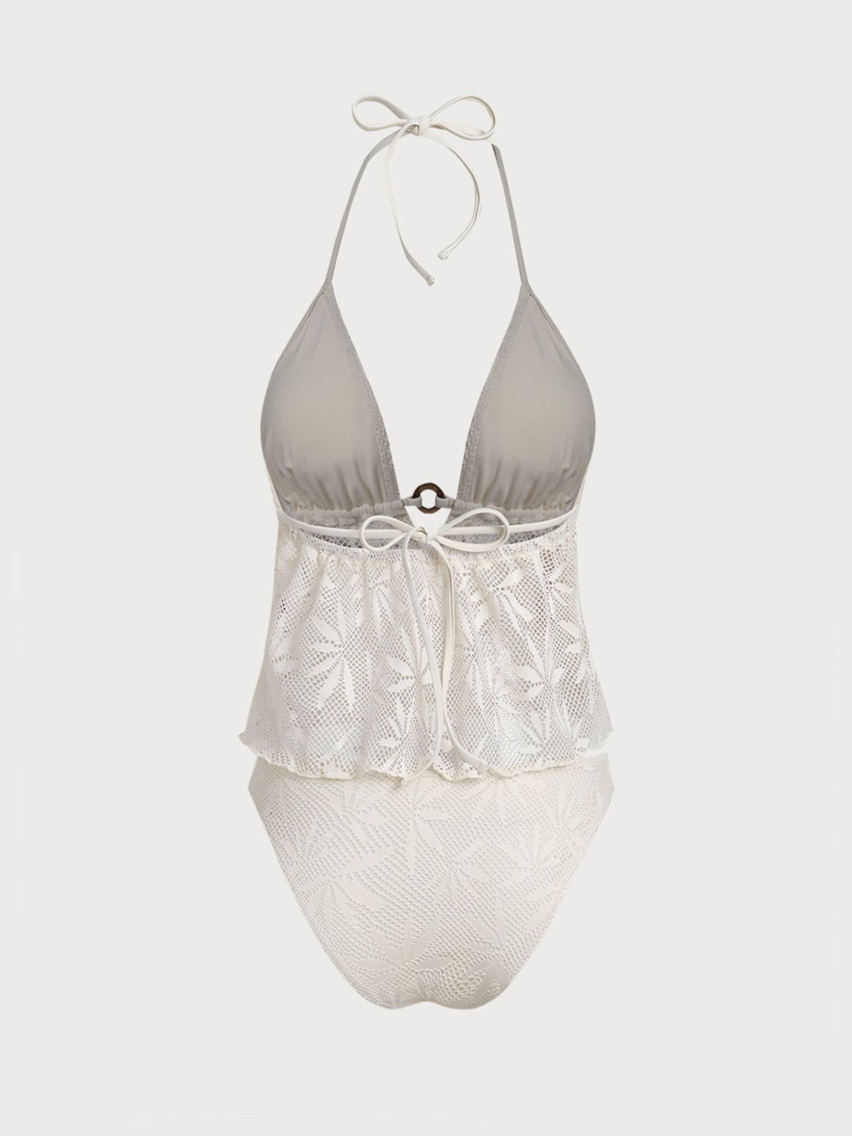 White Mesh Coconut Shell Ring Hollow Tankini Set