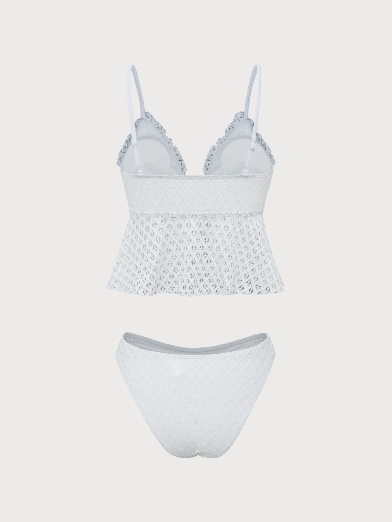 White Mesh Hollow Tankini Swimsuit