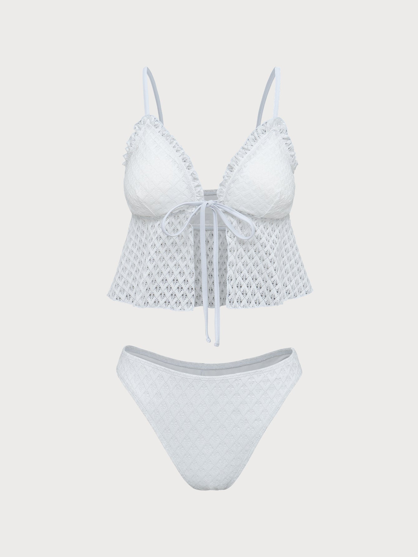 White Mesh Hollow Tankini Swimsuit