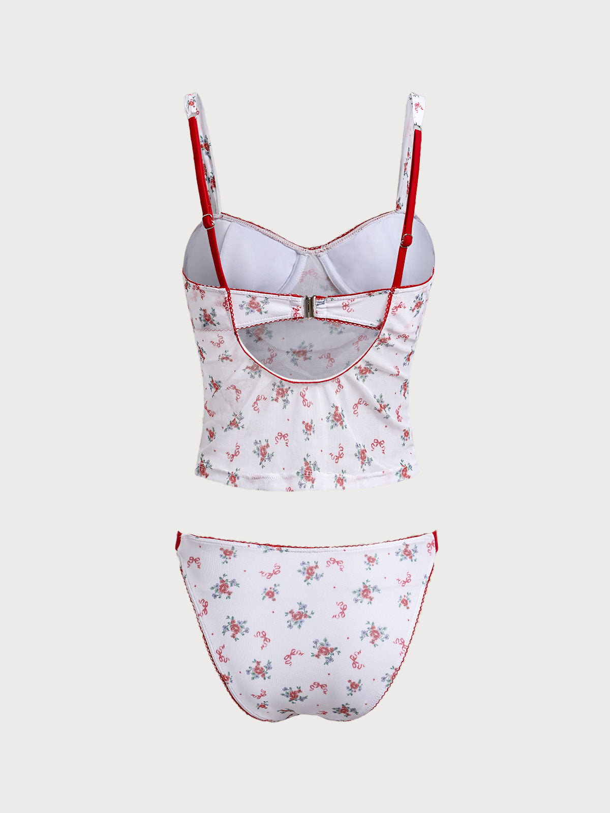 Red Mesh Printed Underwire Tankini Swimsuit