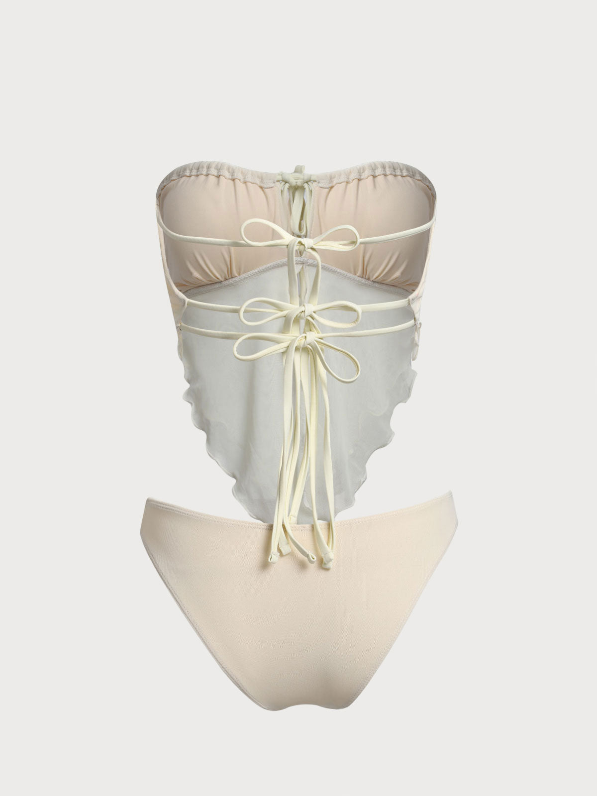Off White Mesh Ruched Tankini Swimsuit