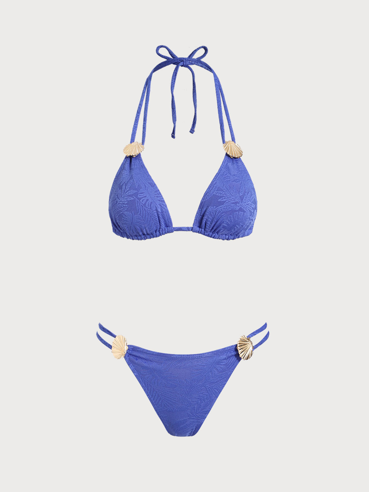 Blue Metal Shell Decorated Bikini Set