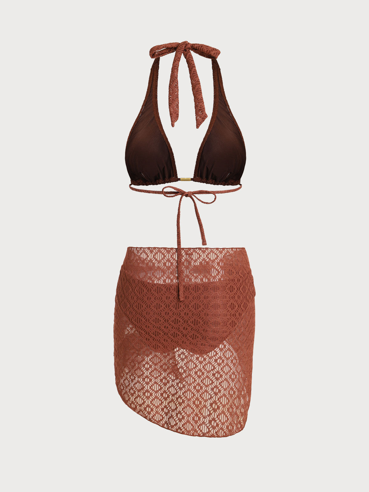 Brown Metallic Bikini Three-Piece Set