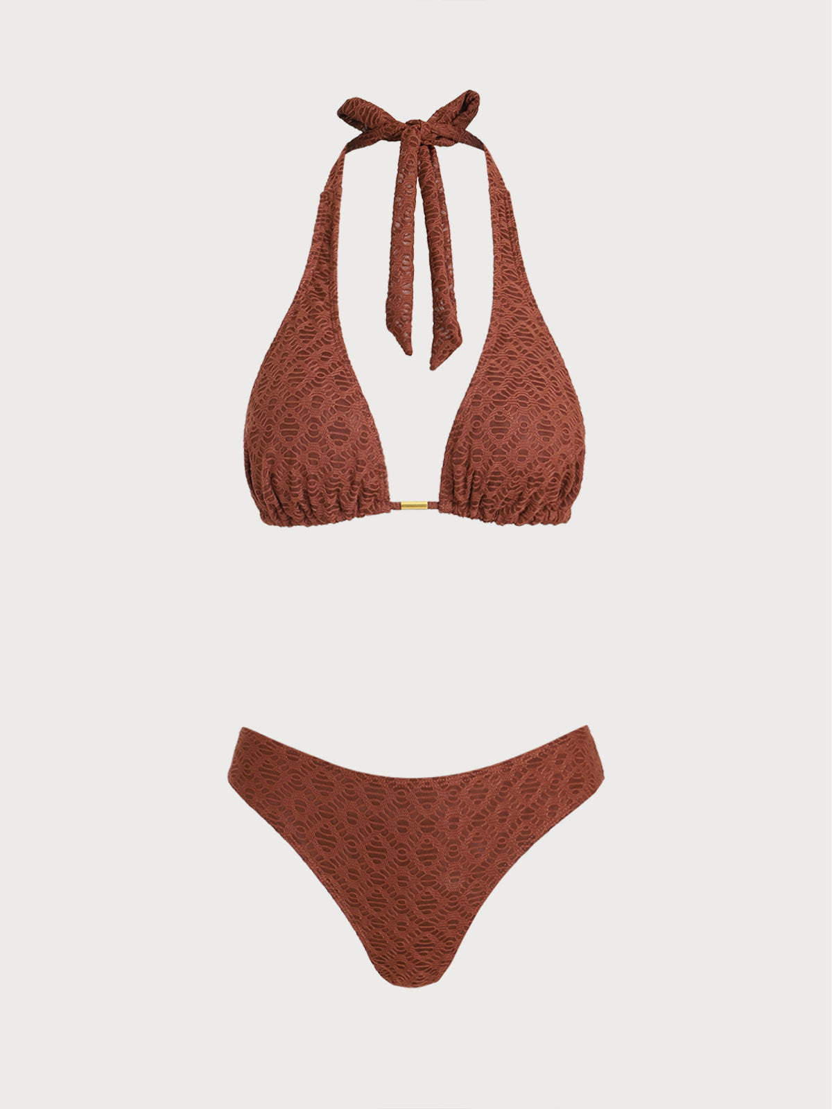 Brown Metallic Bikini Three-Piece Set