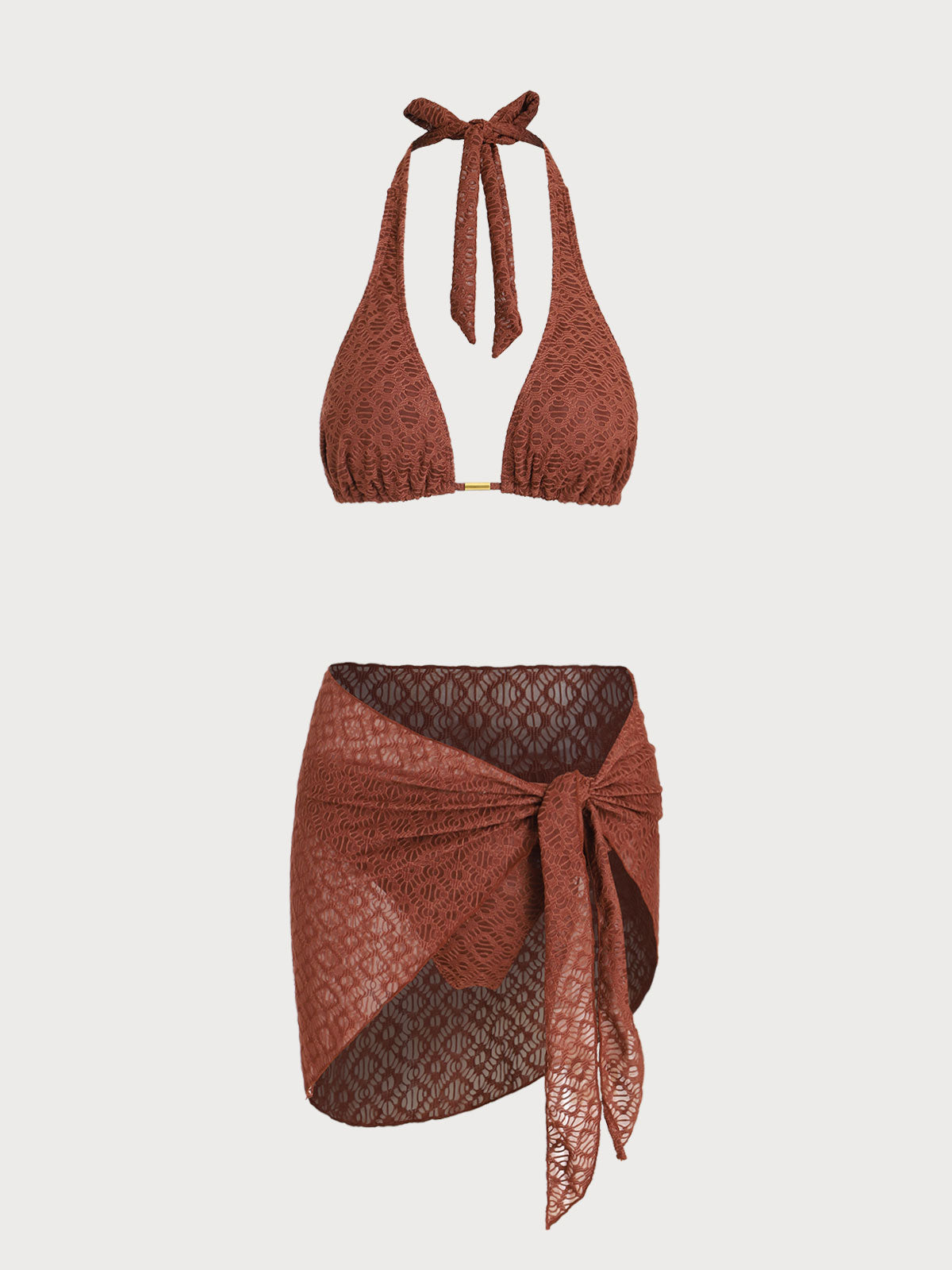 Brown Metallic Bikini Three-Piece Set