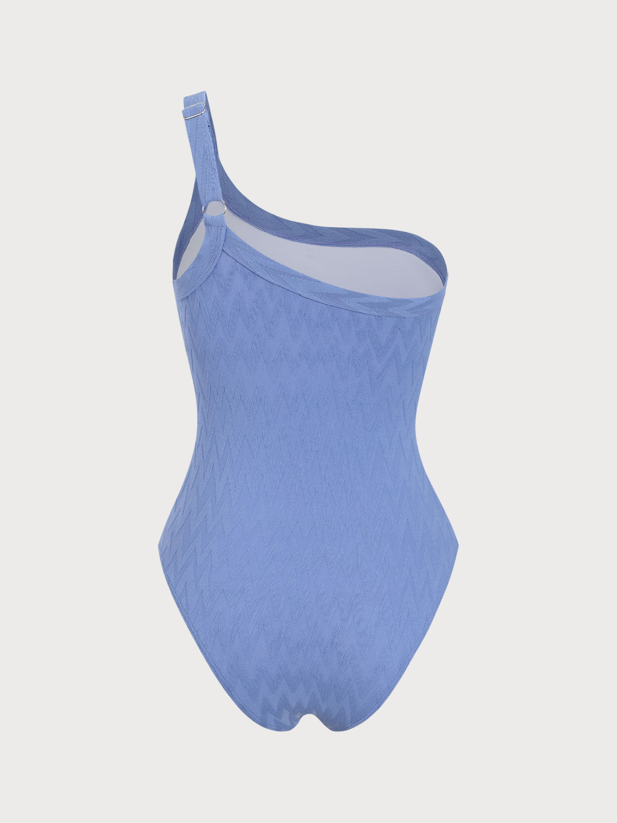 Blue One-Shoulder Wave Pattern One-Piece Swimsuit