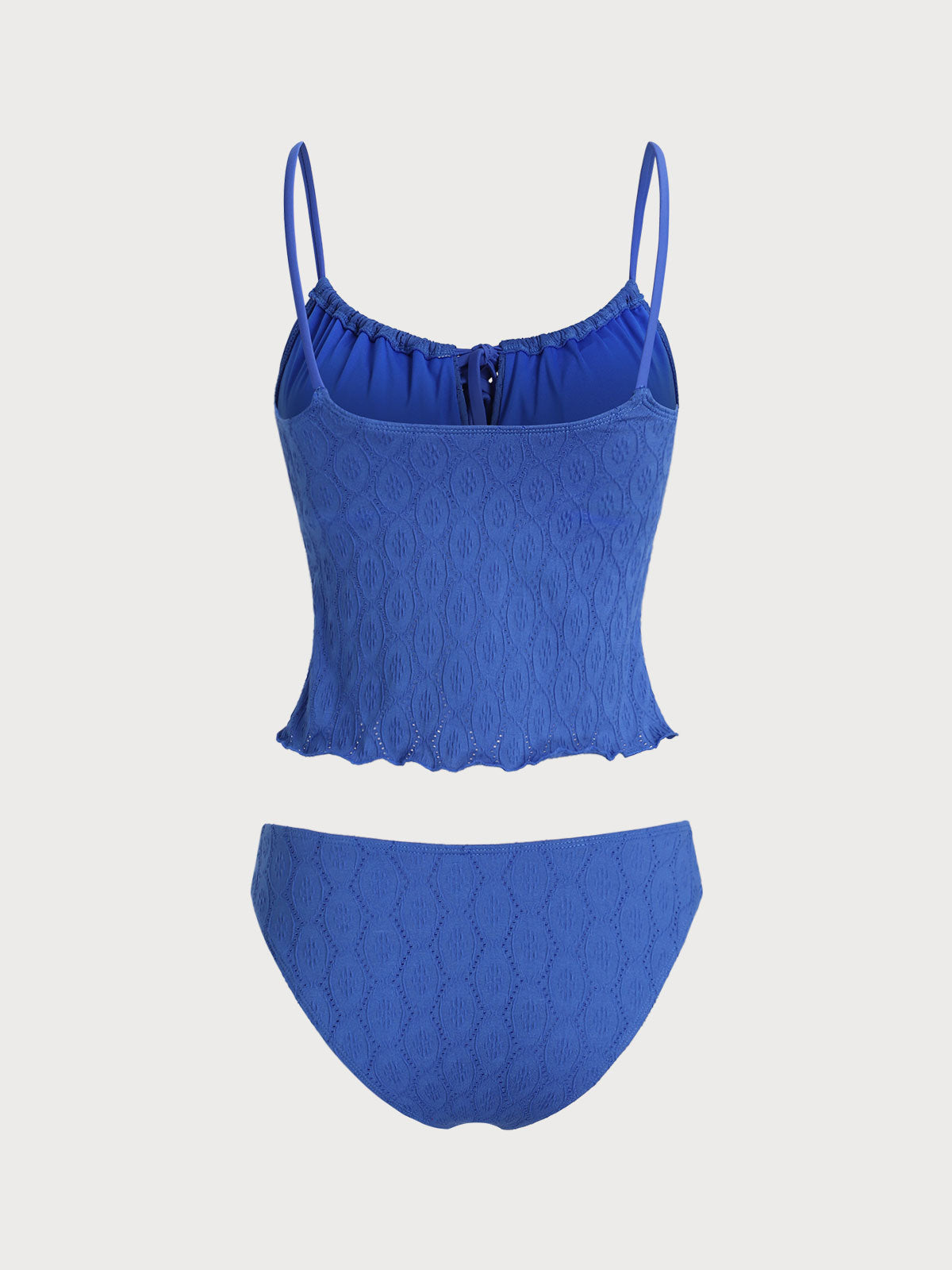 Blue Openwork Ruched Tie Tankini Swimsuit