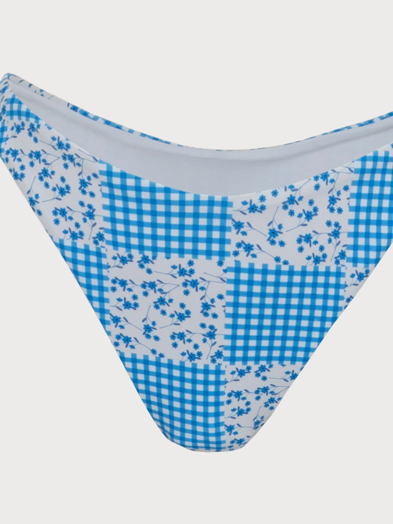 Blue Plaid Floral Print Twist Bikini Set