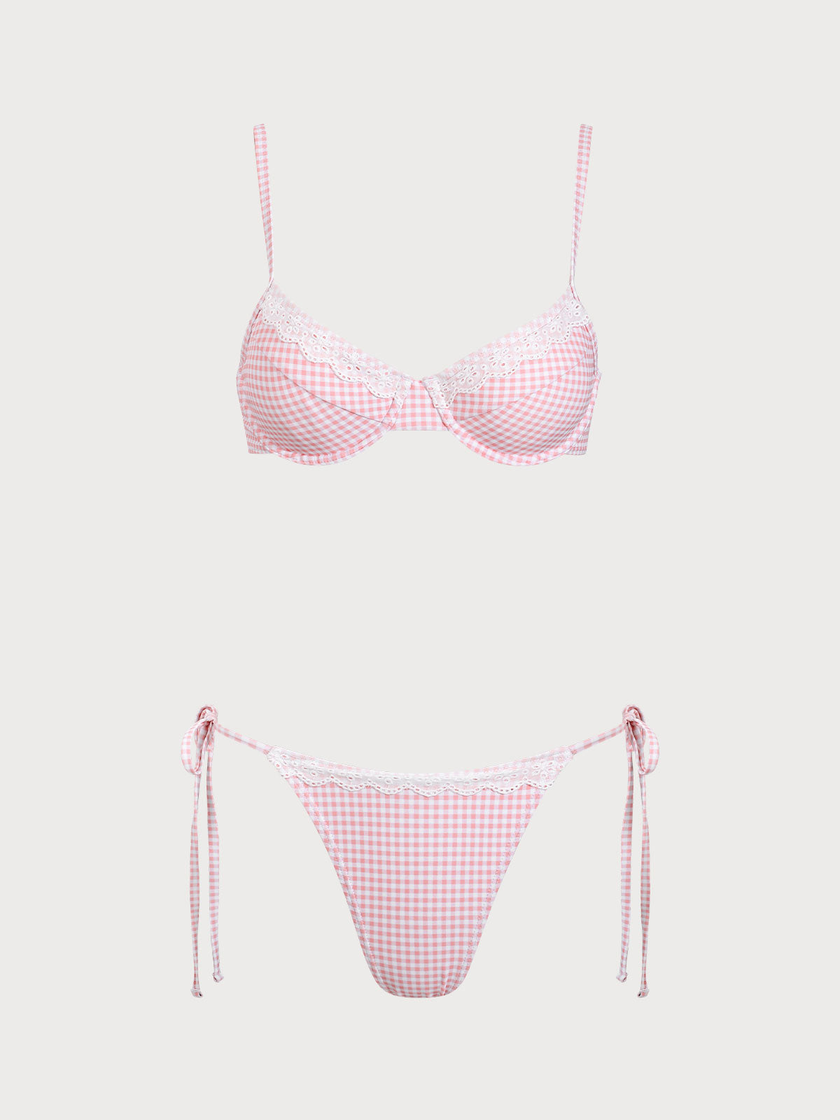 Pink Plaid Lace Bikini Set