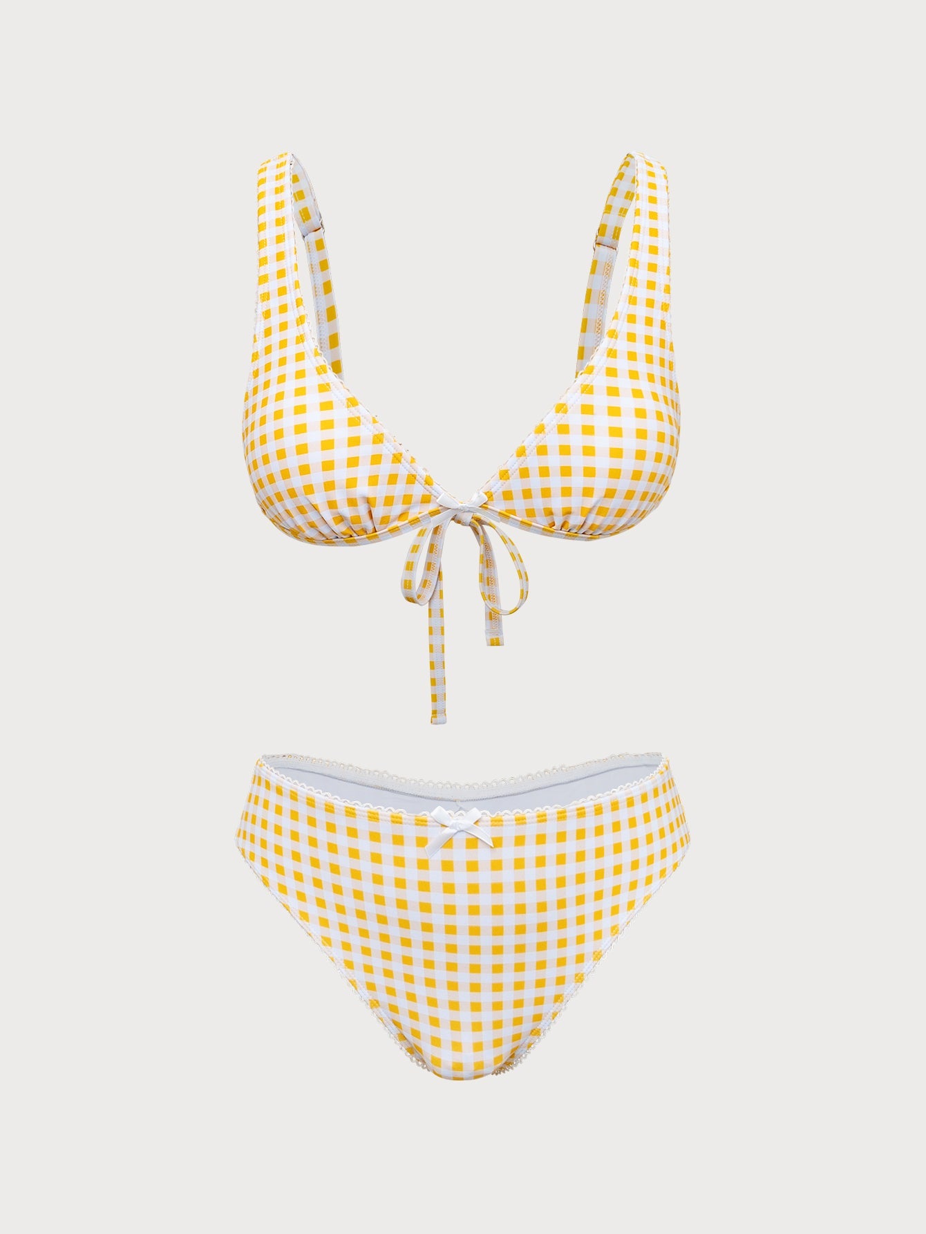Yellow Plaid Print Bikini Set