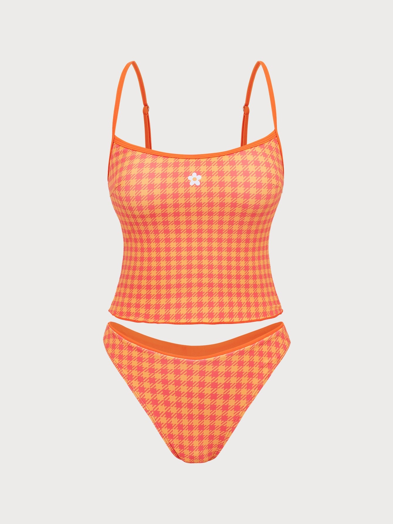 Orange Plaid Print Tankini Swimsuit