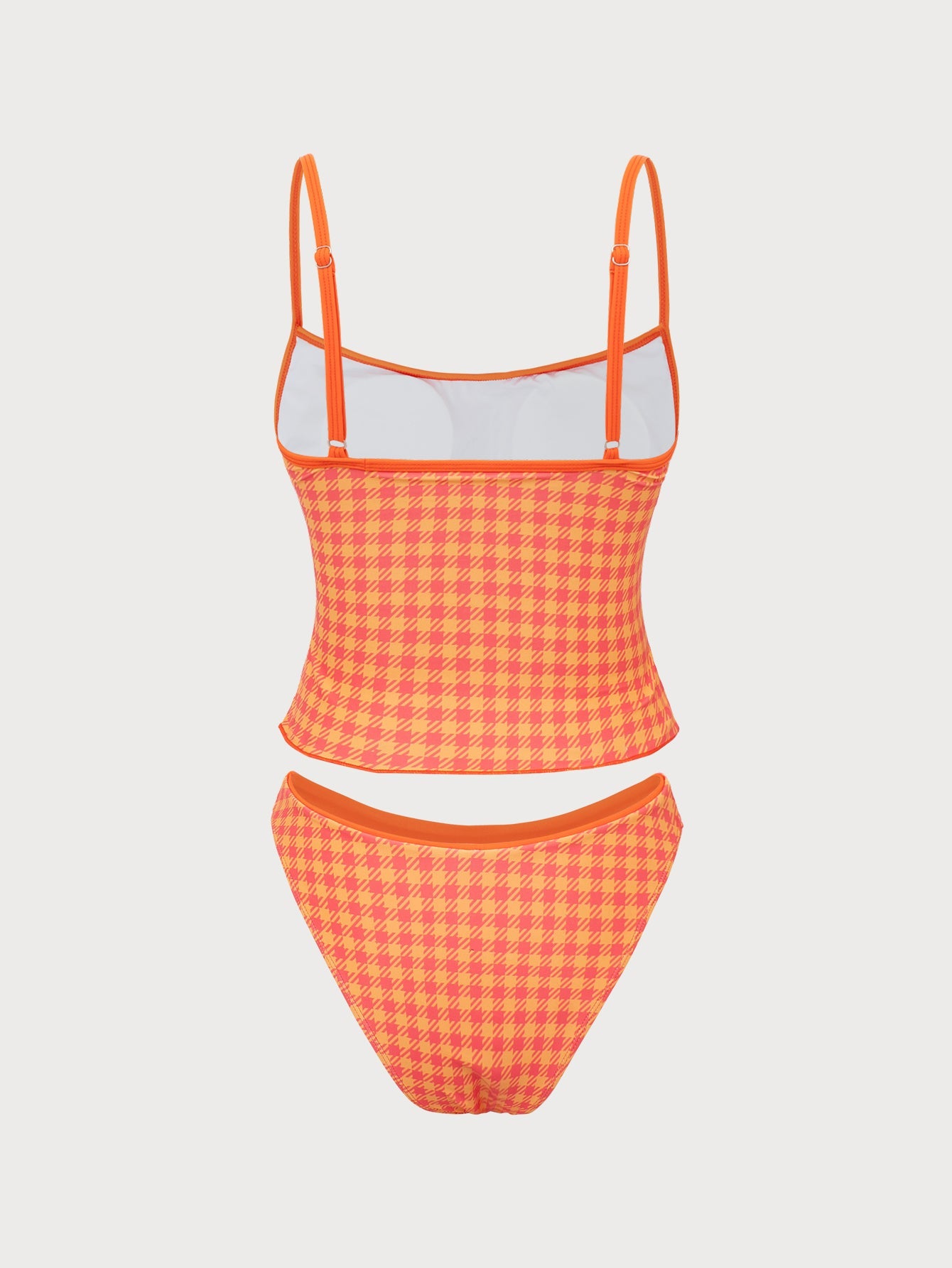 Orange Plaid Print Tankini Swimsuit