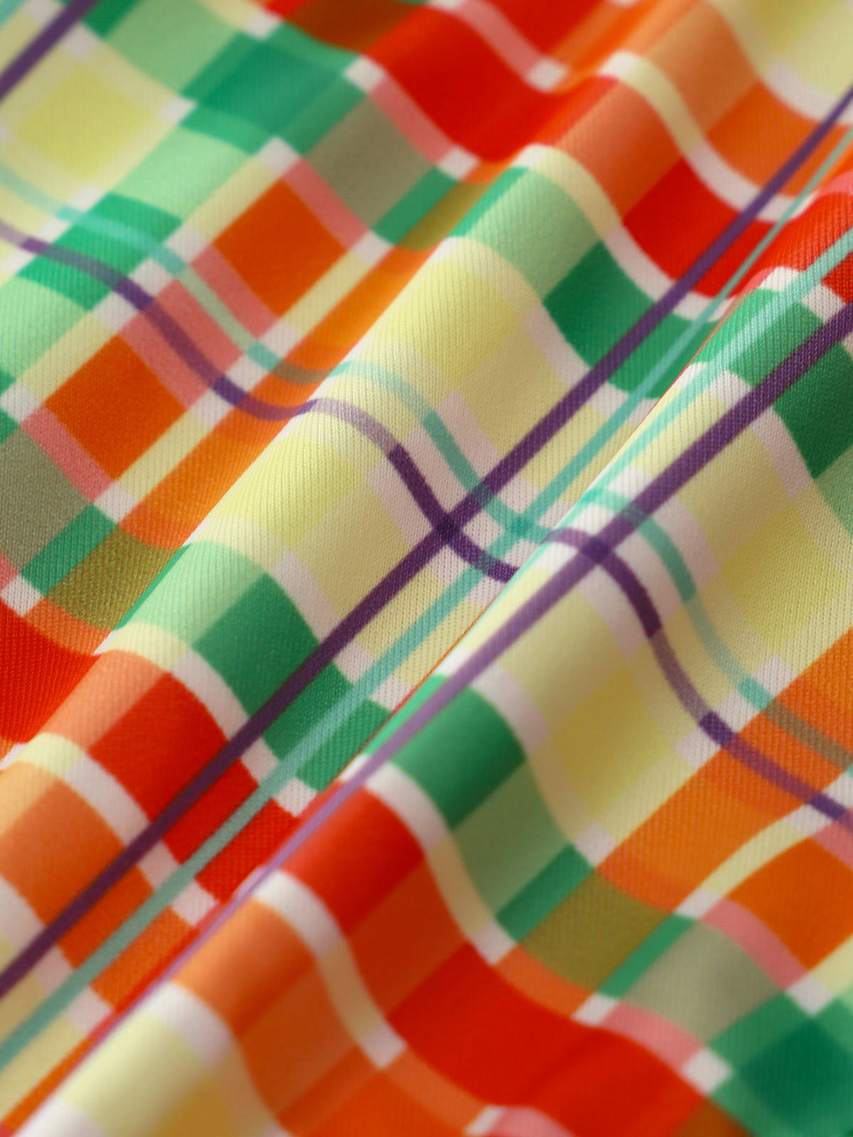 Orange Polyester Knitted Plaid Print Tankini Swimsuit