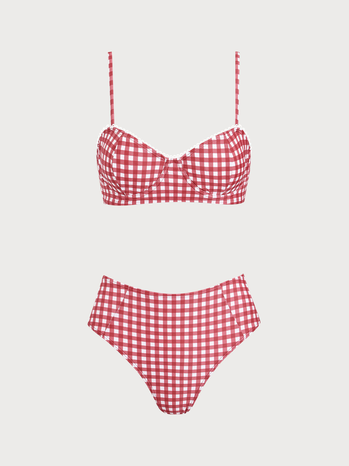 Red Plaid Print Vintage Bikini Set