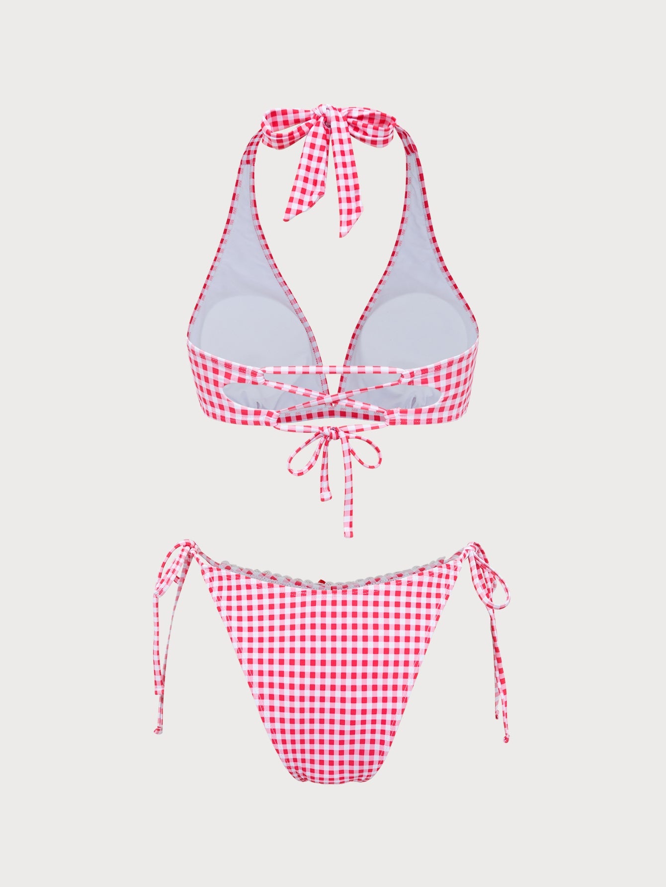 Red Plaid Print Web Bikini Set