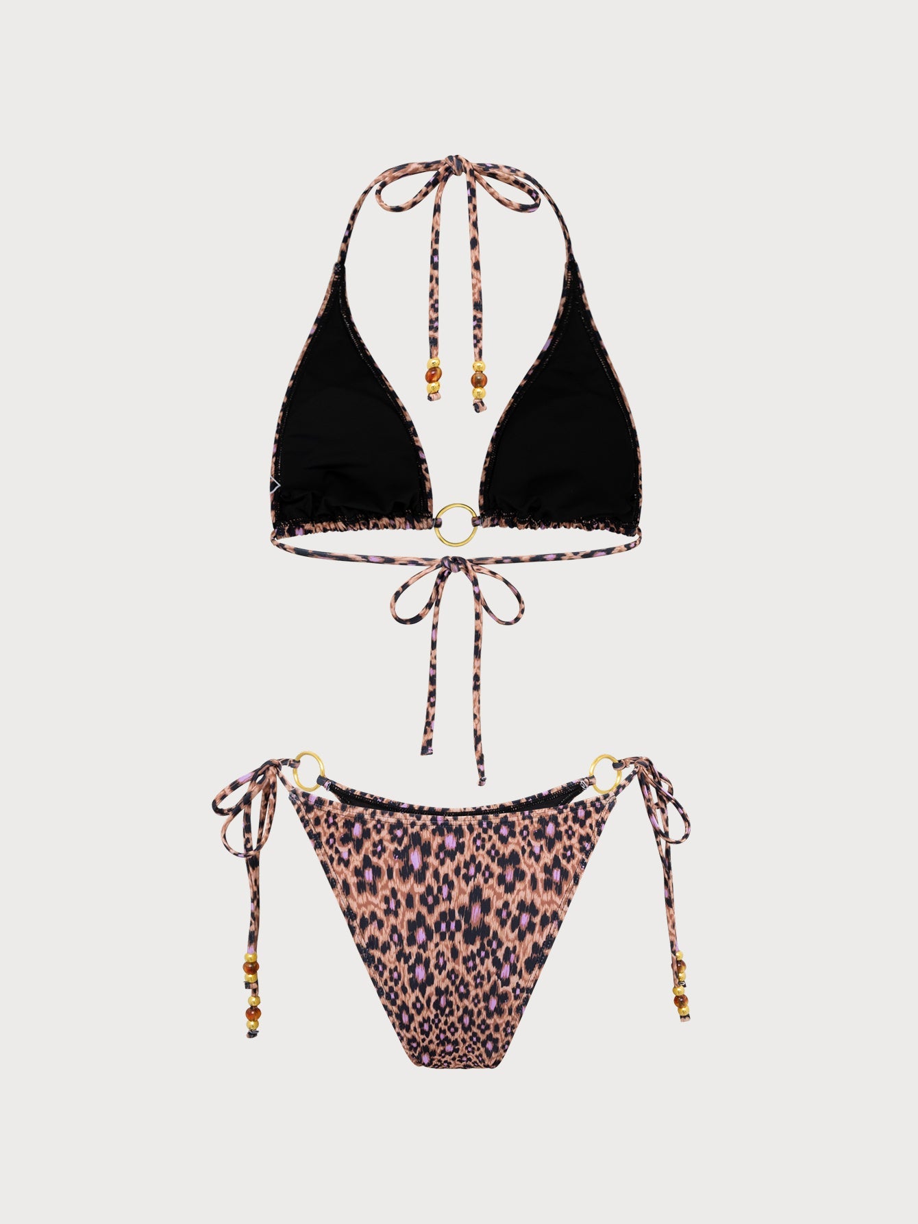 Brown Printed Beaded Bikini Set