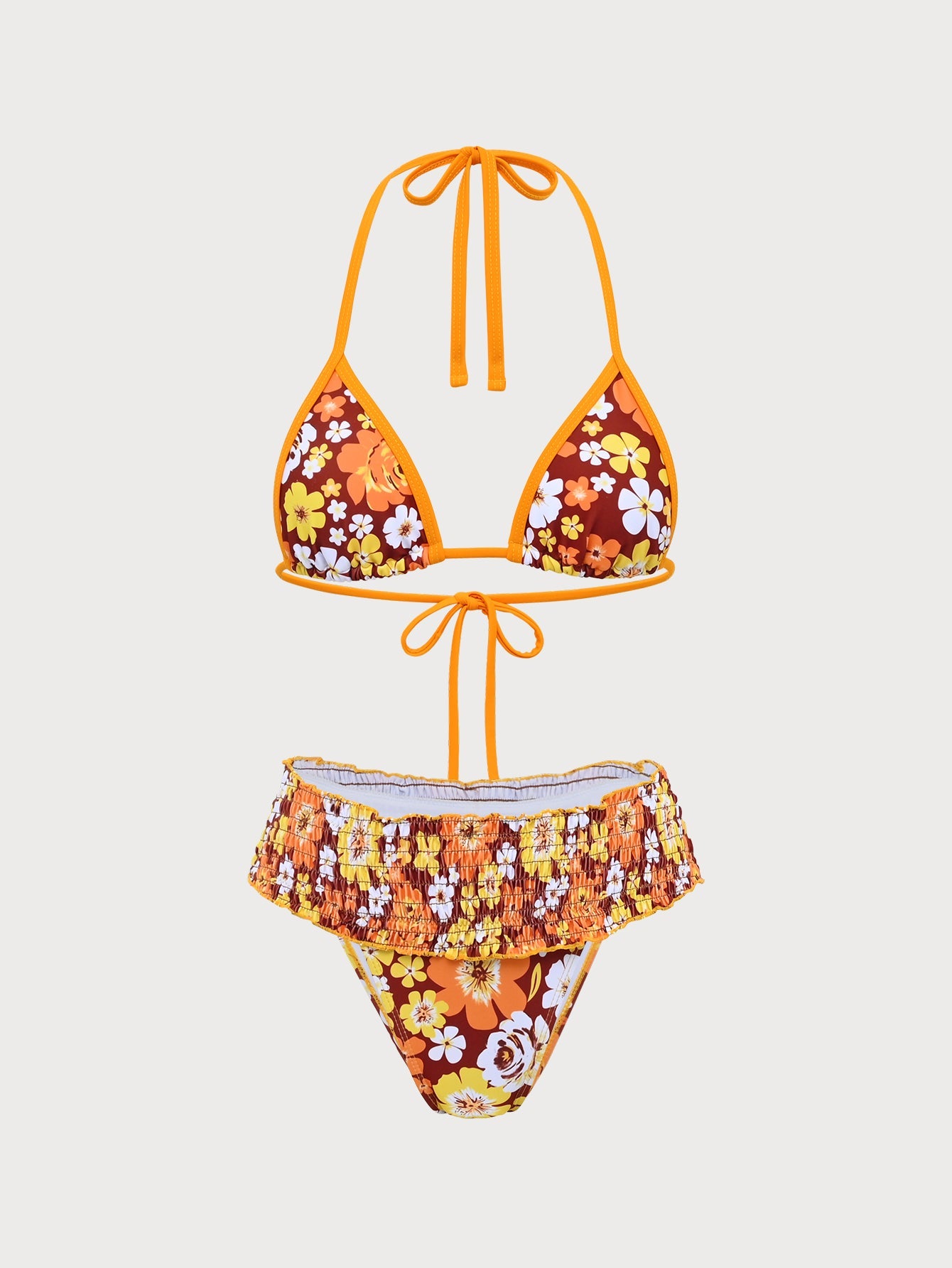 Orange Printed High Waisted Bikini Set