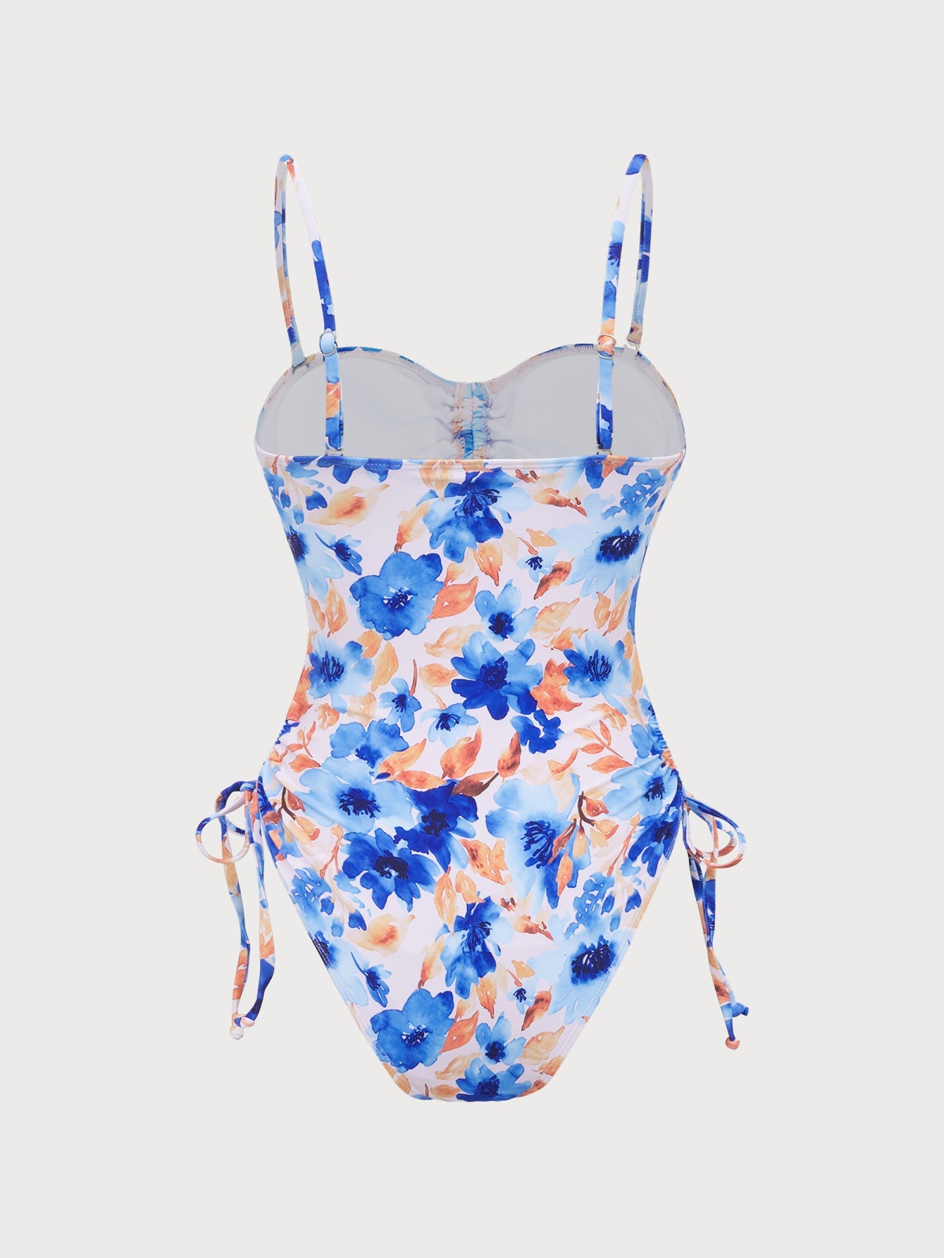 Blue Printed Cutout Wrinkled One-Piece Swimsuit
