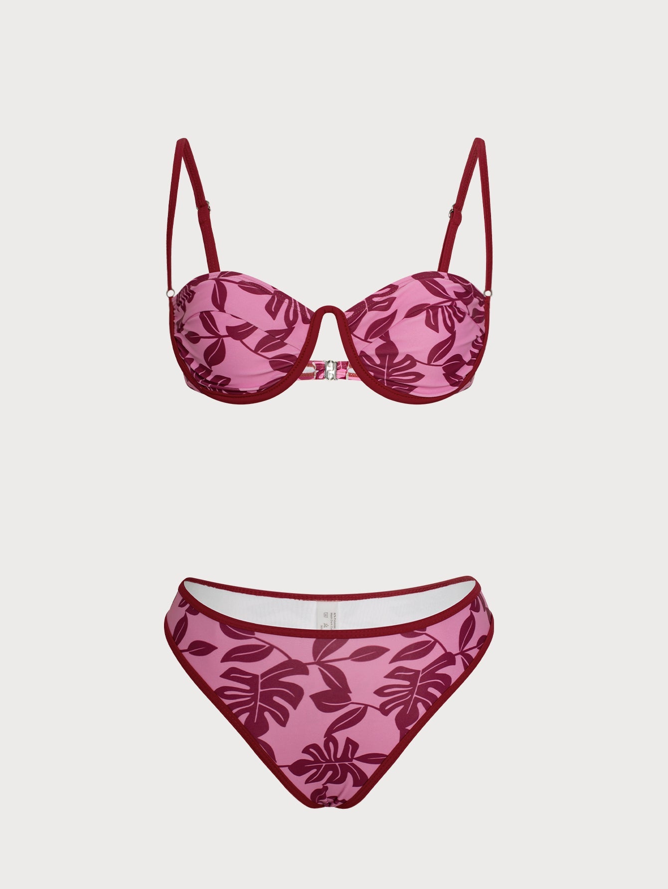 Pink Printed Underwire Contrast Bikini Set