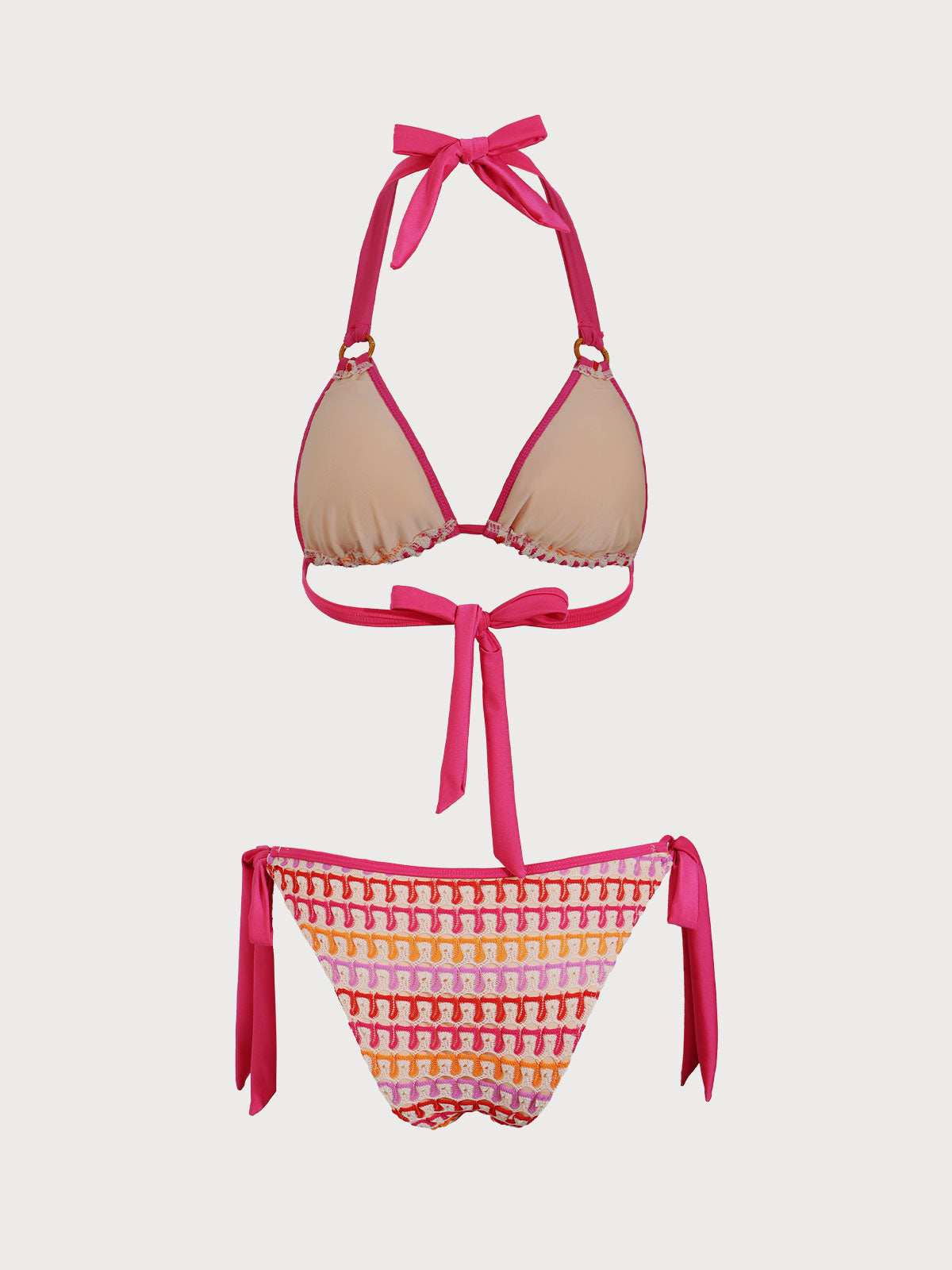 Orange Striped Drawstring Bikini Set