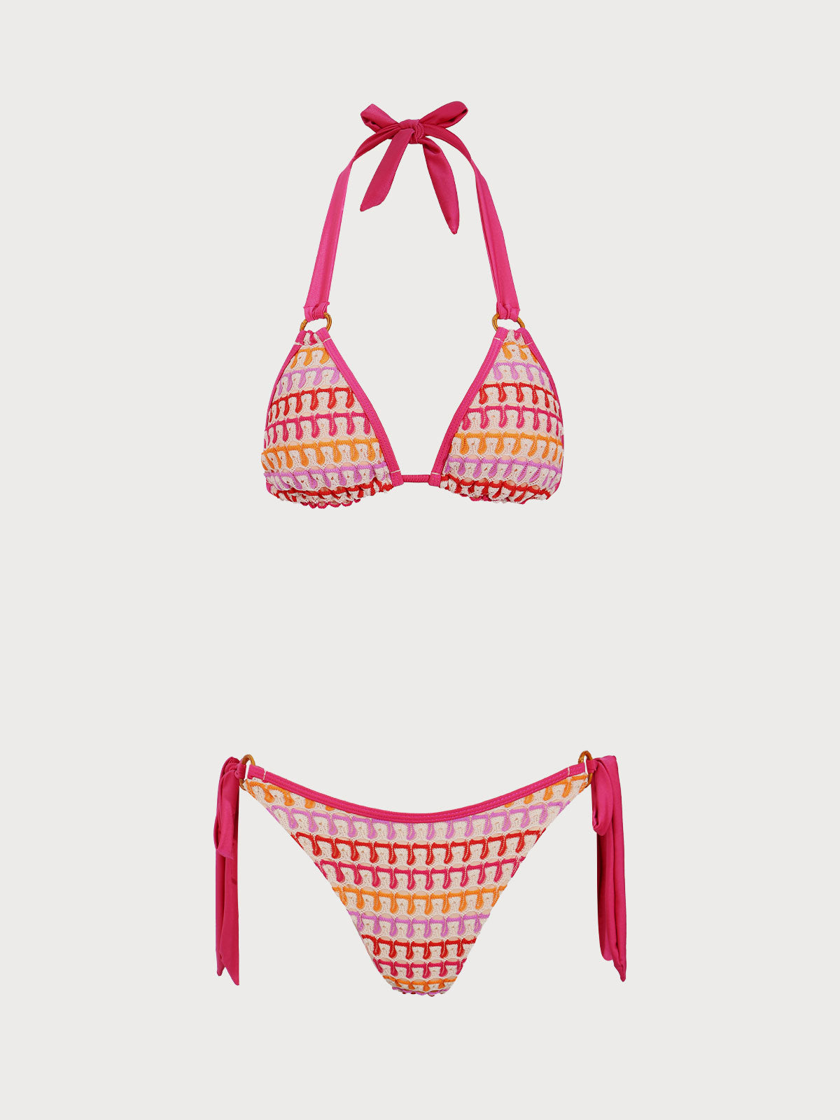 Orange Striped Drawstring Bikini Set