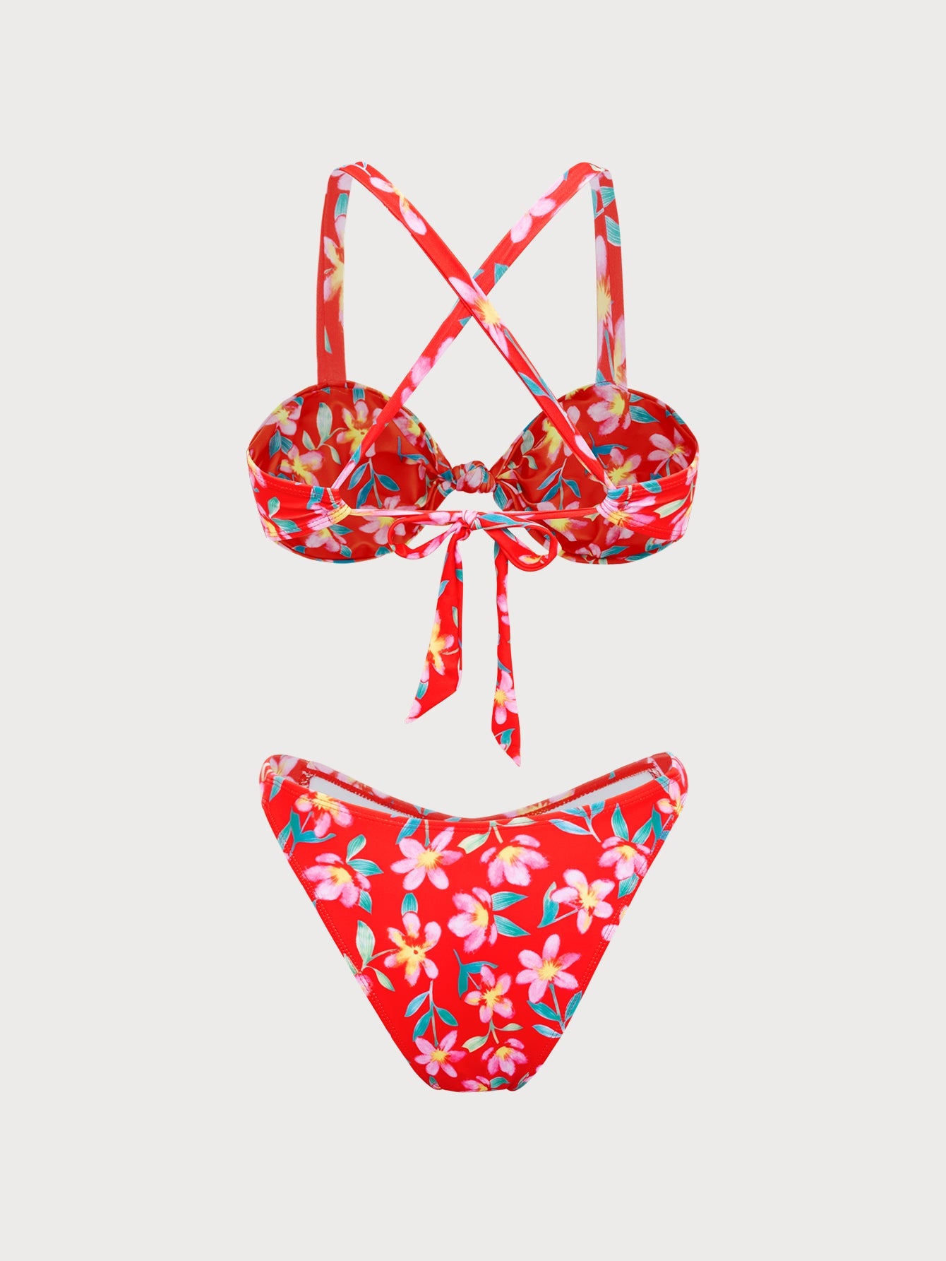 Red Floral Print Bikini Set