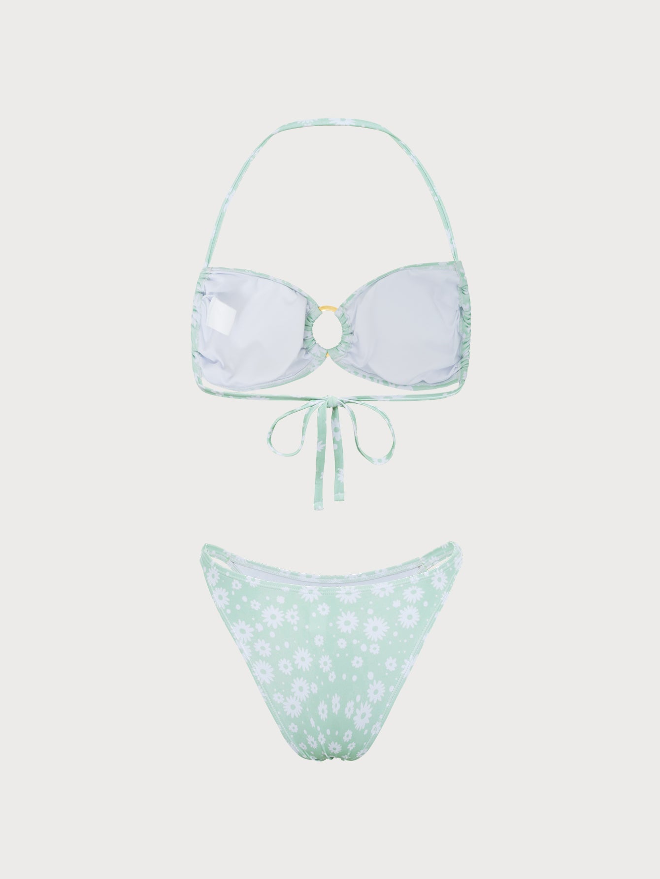 Light Green Ring Hollow Print Bikini Set