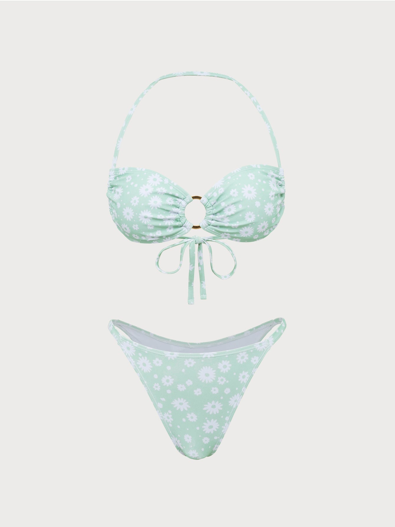 Light Green Ring Hollow Print Bikini Set