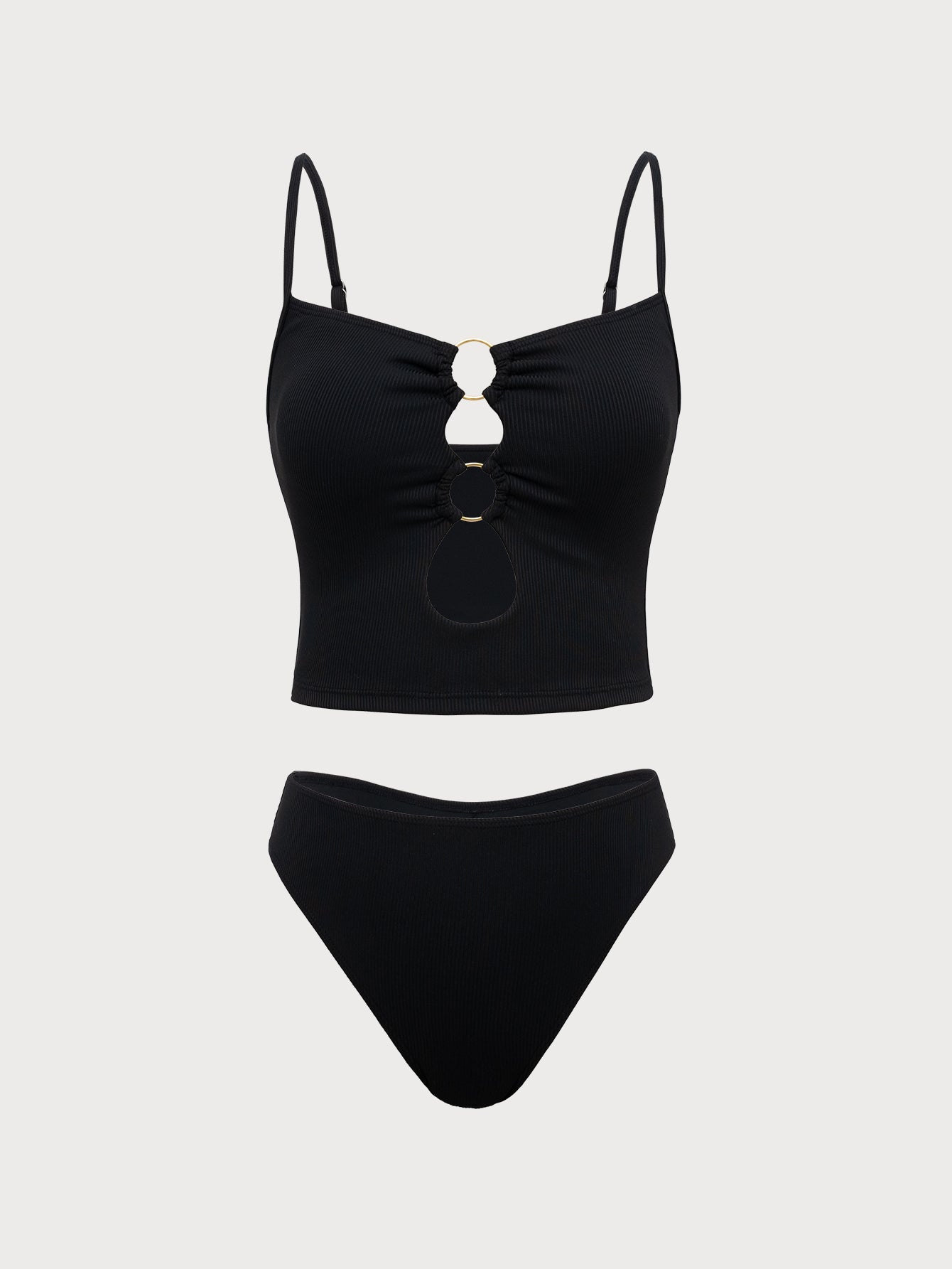Black Ring Hollow Tankini Swimsuit