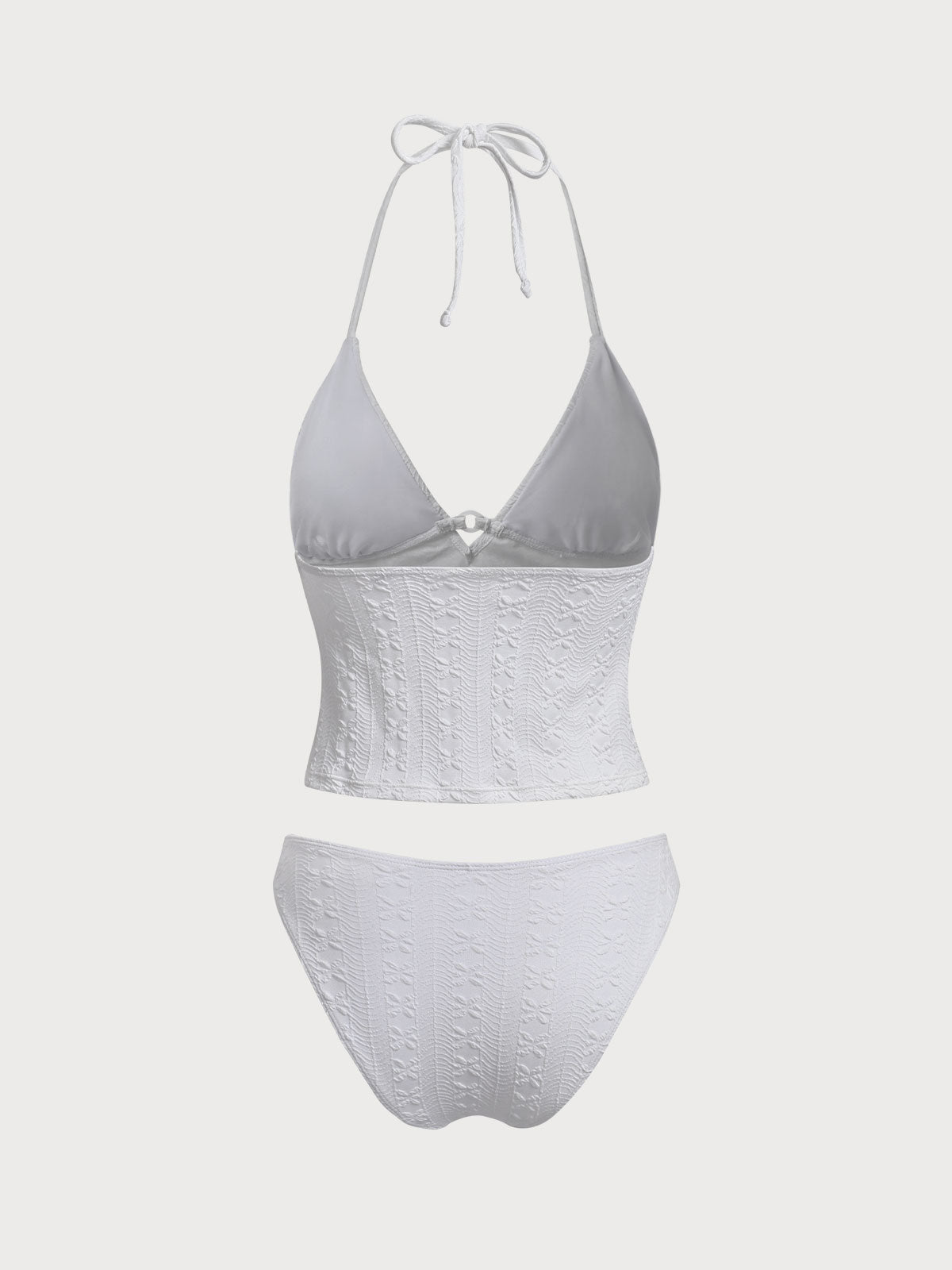 White Knitted Ring Hollow Tankini Swimsuit
