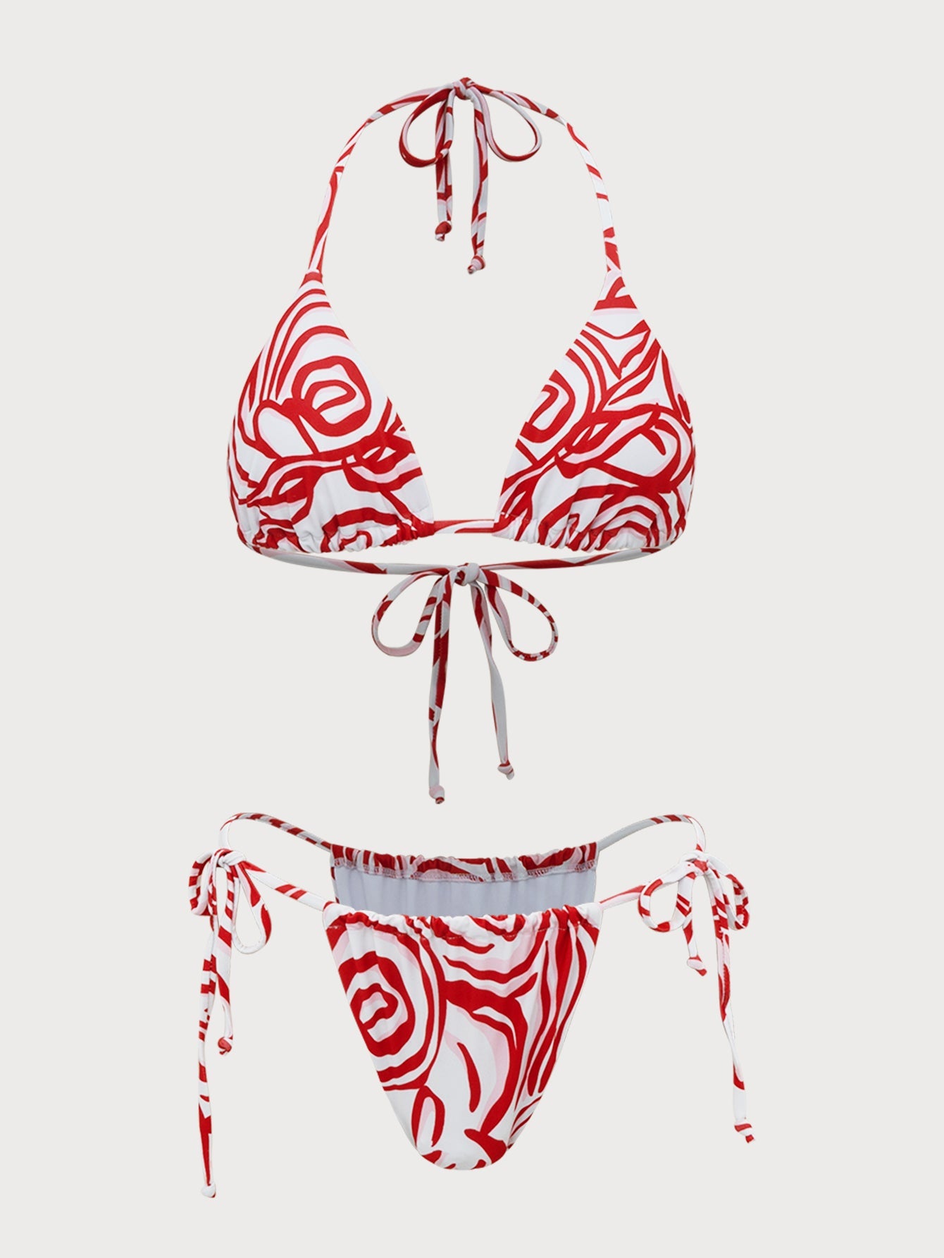 Red Rose Print Bikini Set