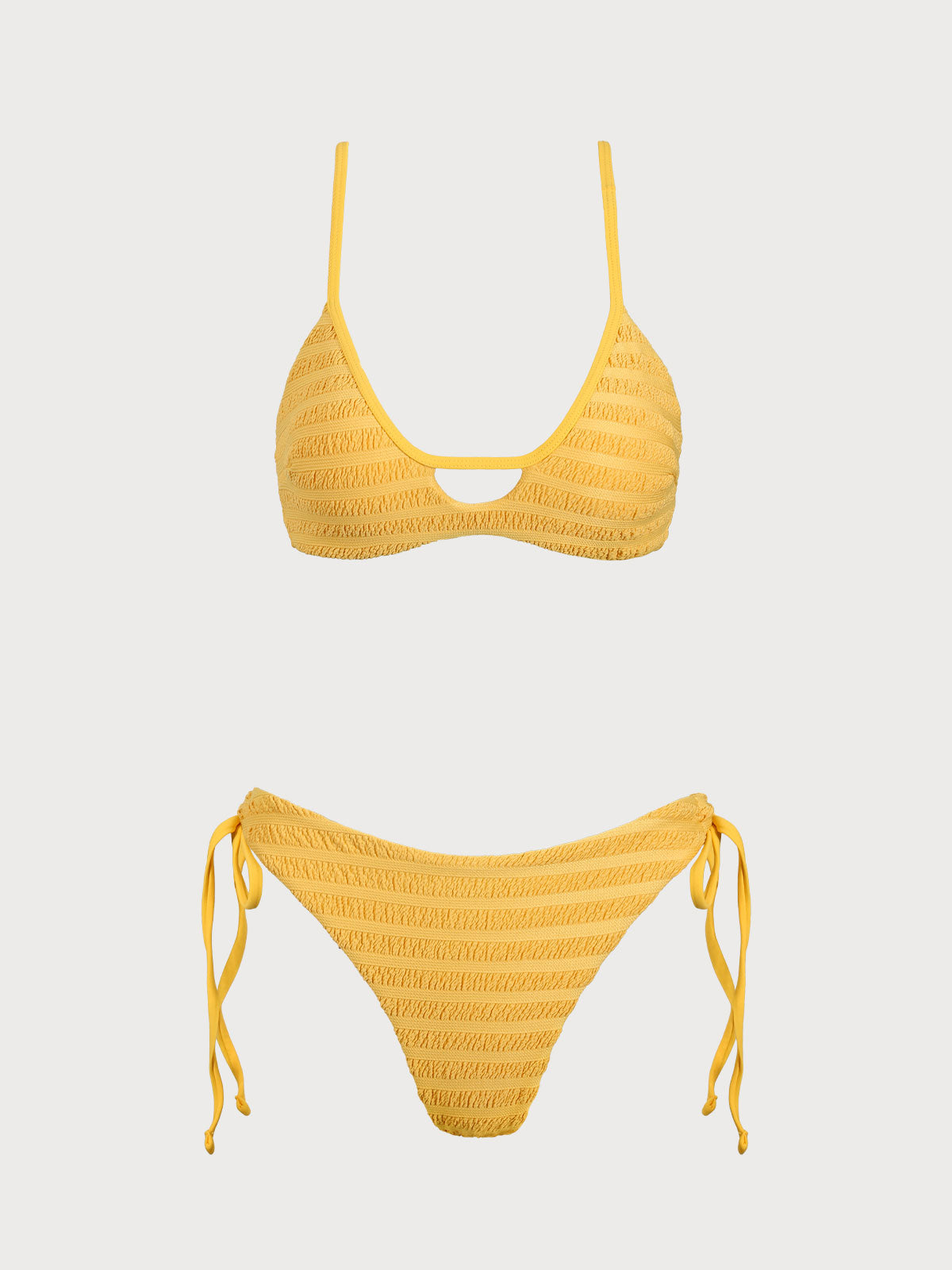 Yellow Cutout Textured Bikini Set