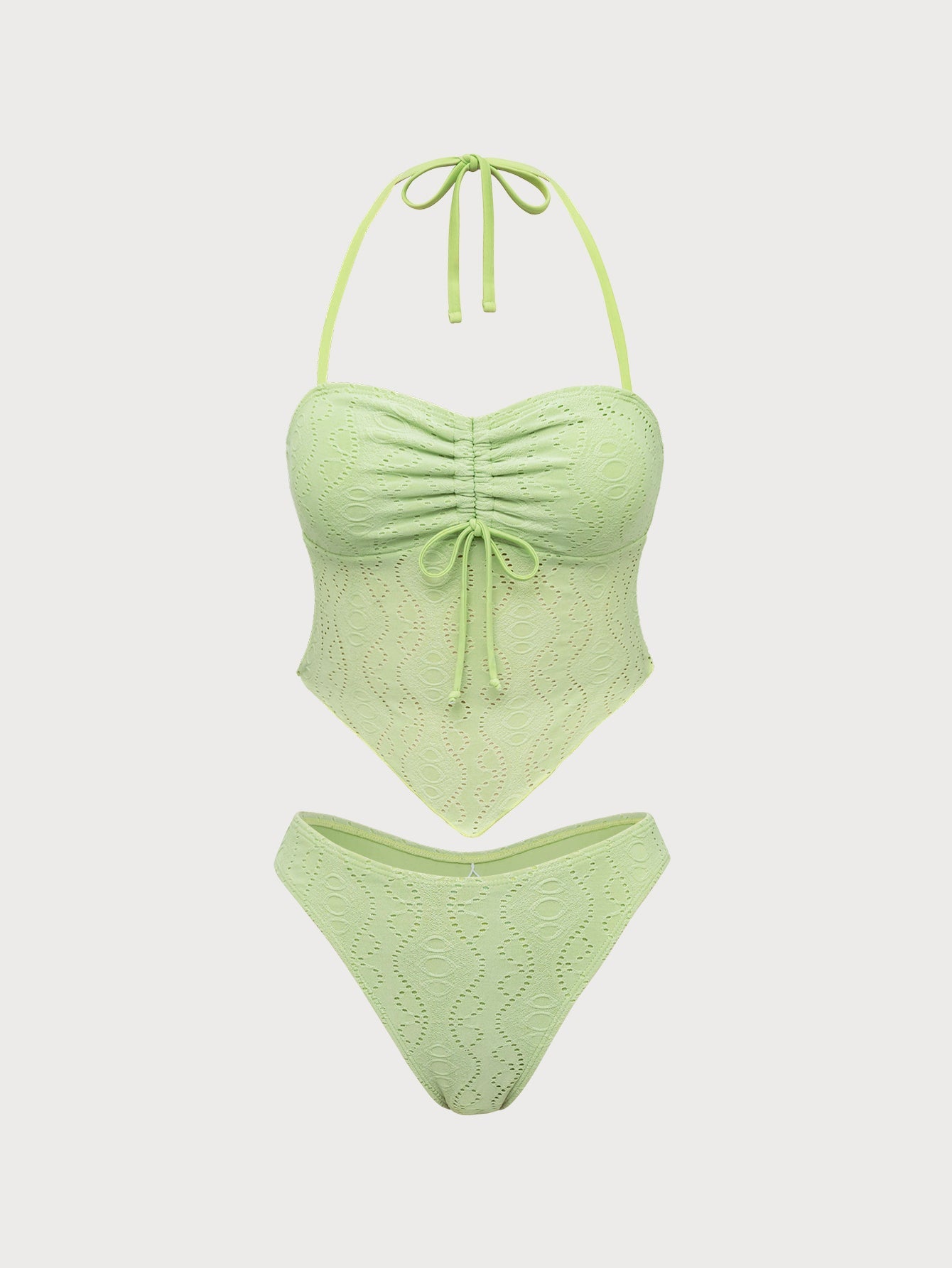 Green Ruched Irregular Hem Tankini Swimsuit