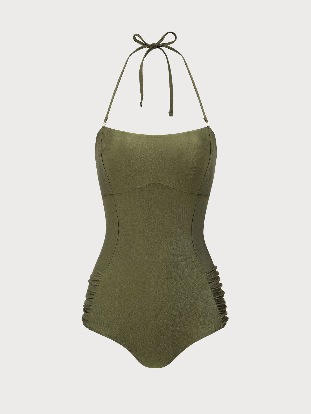 Dark Green Halter Ruched One-Piece Swimsuit