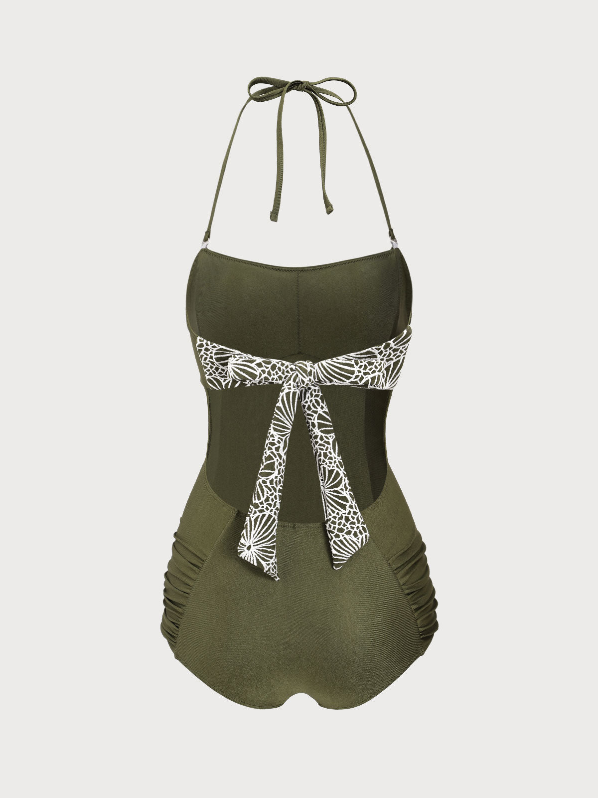 Dark Green Halter Ruched One-Piece Swimsuit