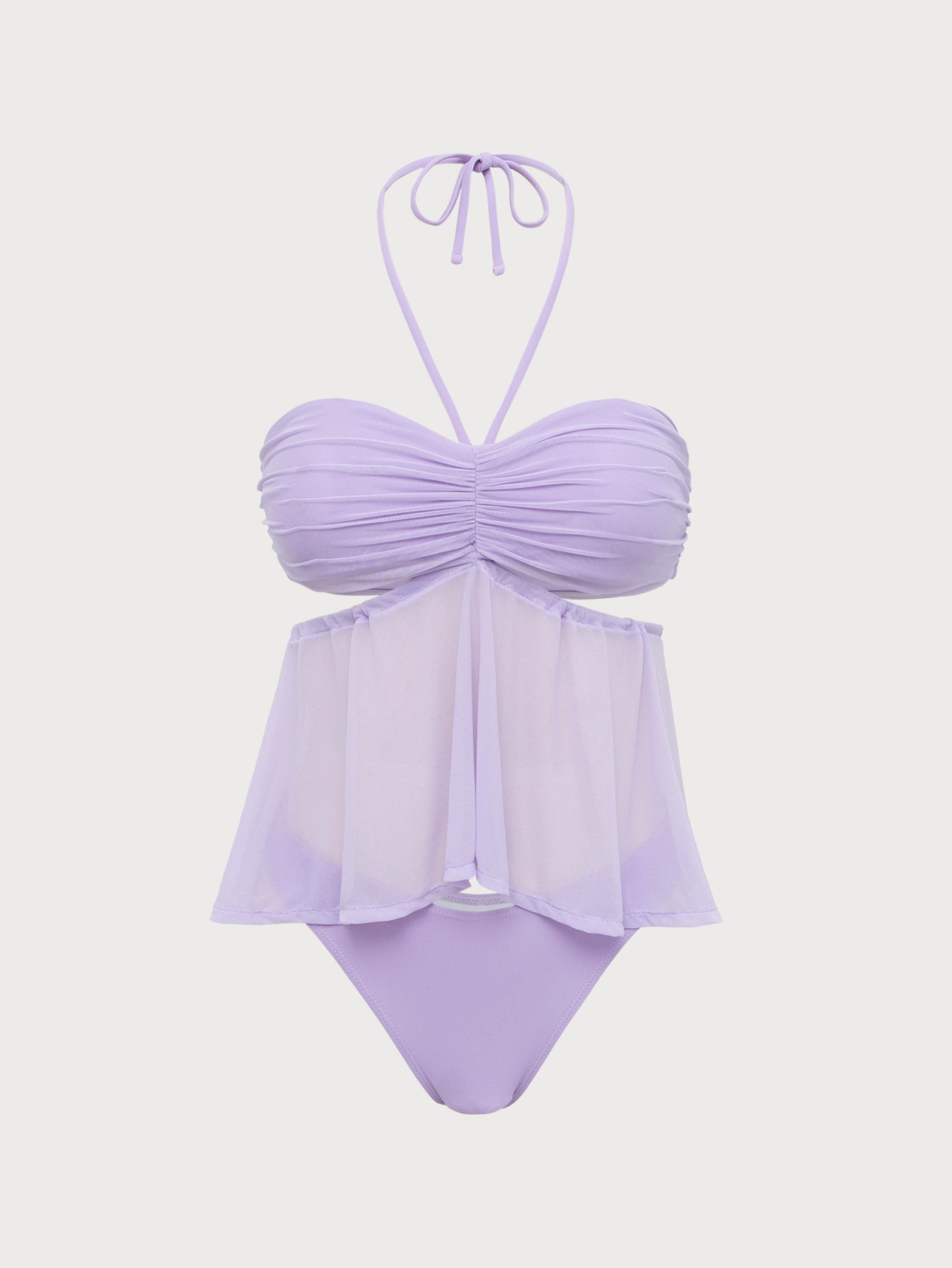 Purple Ruched Mesh Tankini Swimsuit