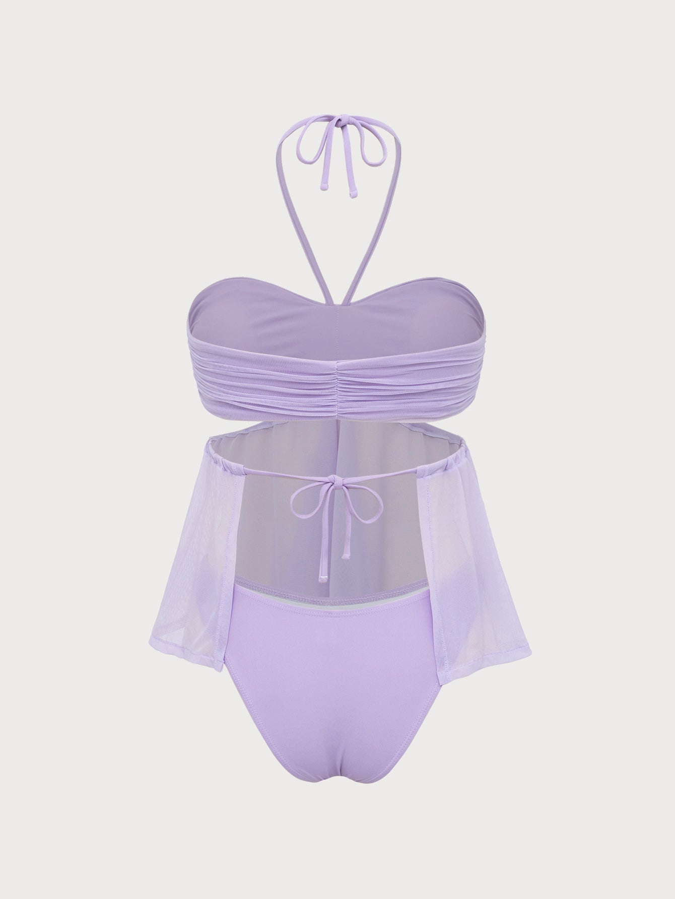 Purple Ruched Mesh Tankini Swimsuit