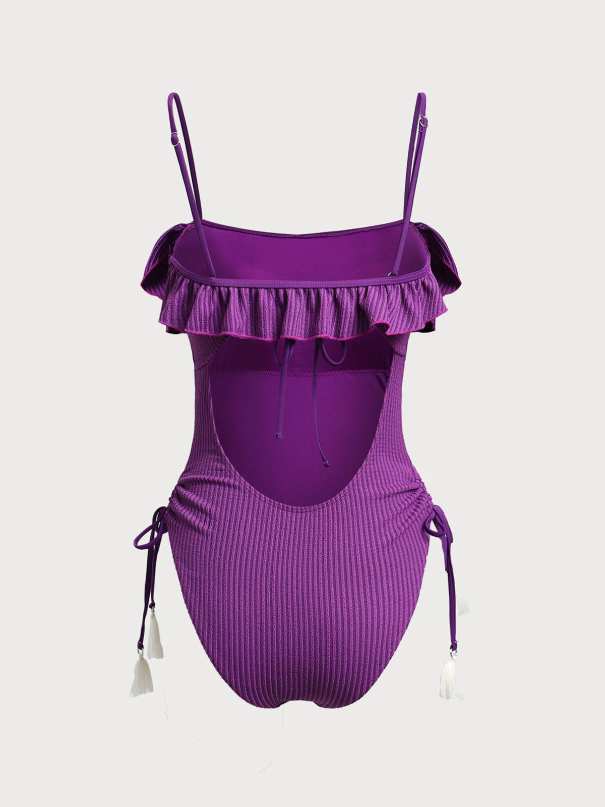 Purple Ruffled Cutout One-Piece Swimsuit