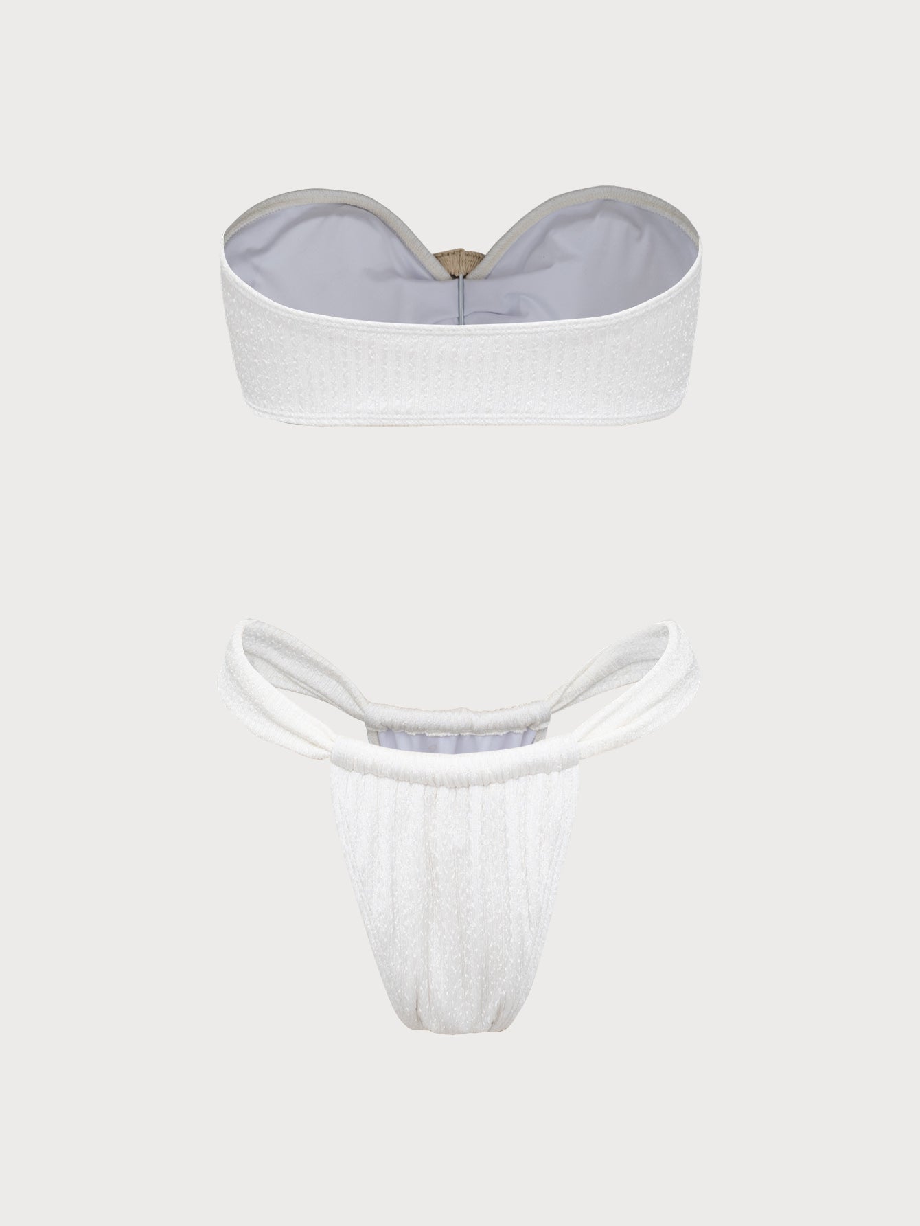 Off White Shell Decorated Ring Bandeau Bikini Set
