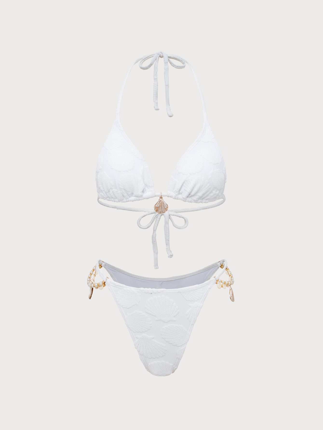White Shell Trim Bikini Set