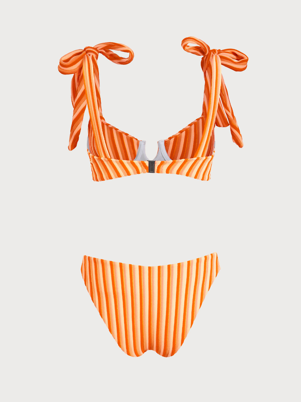 Pink Striped Bow V-Notch Bikini Set