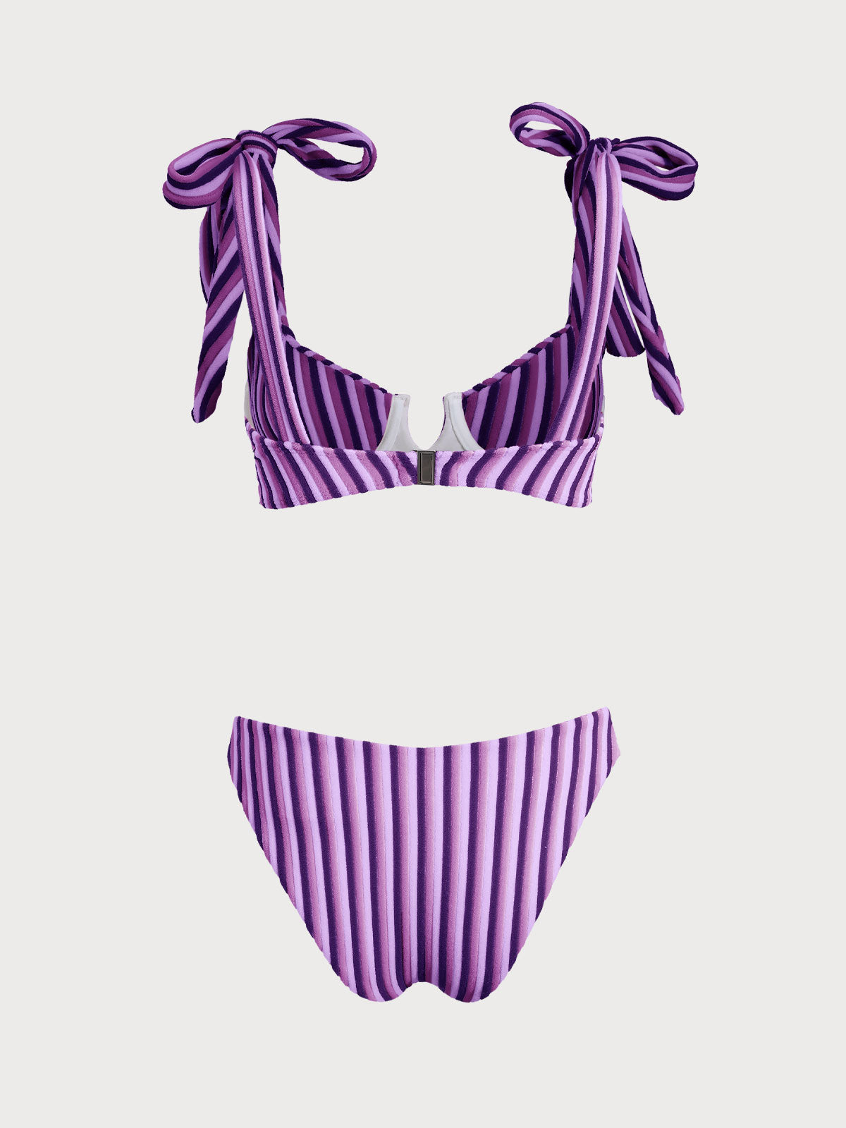Pink Striped Bow V-Notch Bikini Set