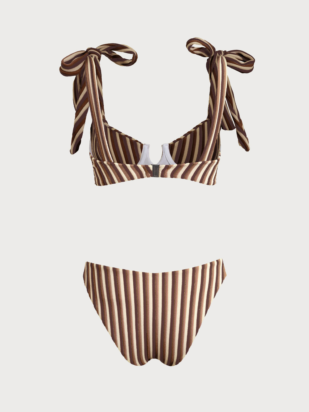Pink Striped Bow V-Notch Bikini Set