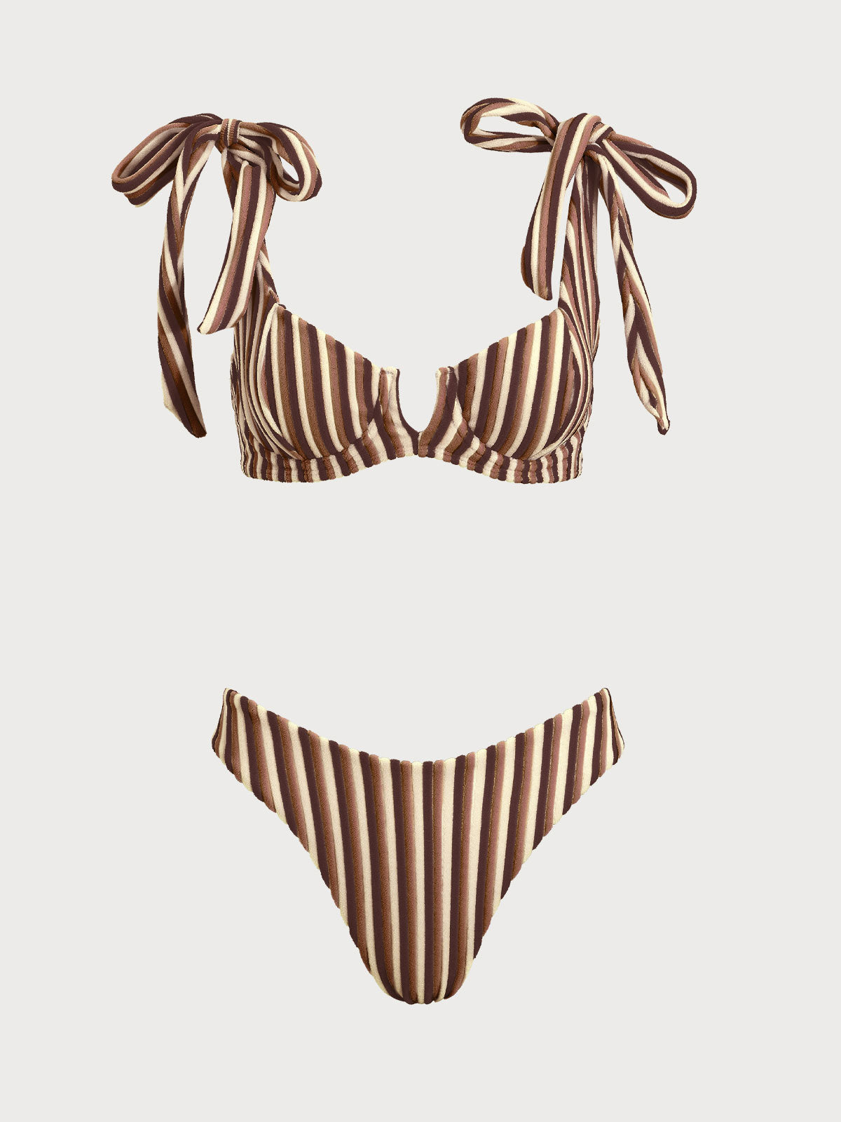 Pink Striped Bow V-Notch Bikini Set