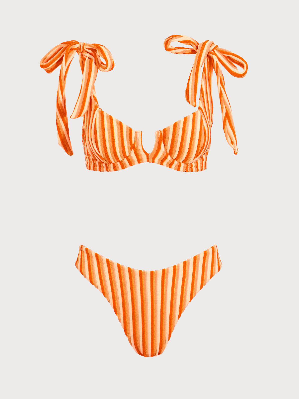 Pink Striped Bow V-Notch Bikini Set