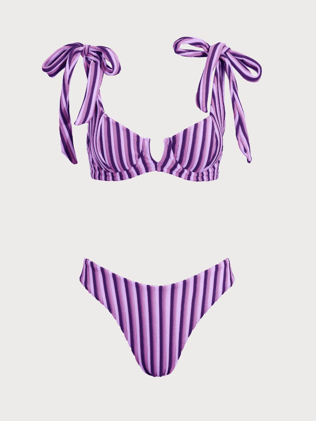 Pink Striped Bow V-Notch Bikini Set