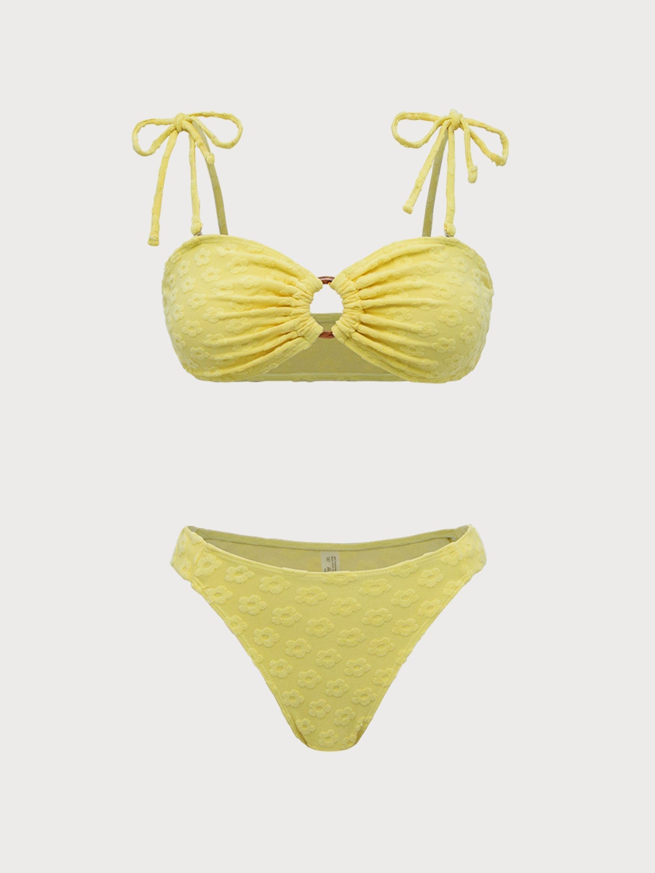 Yellow Jacquard O-Ring Bikini Set